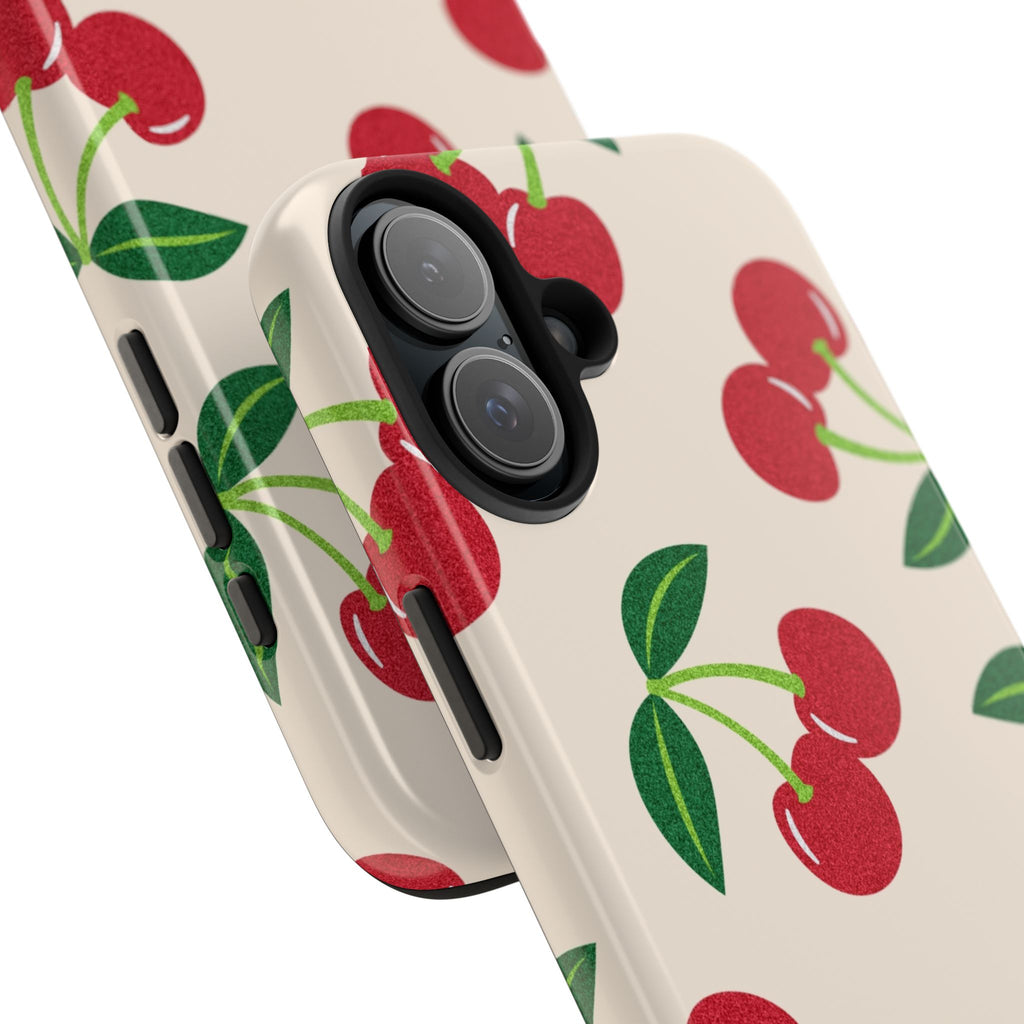 Cherry Pattern Tough Phone Case — Retro Red Cherries on Cream Protective Cover