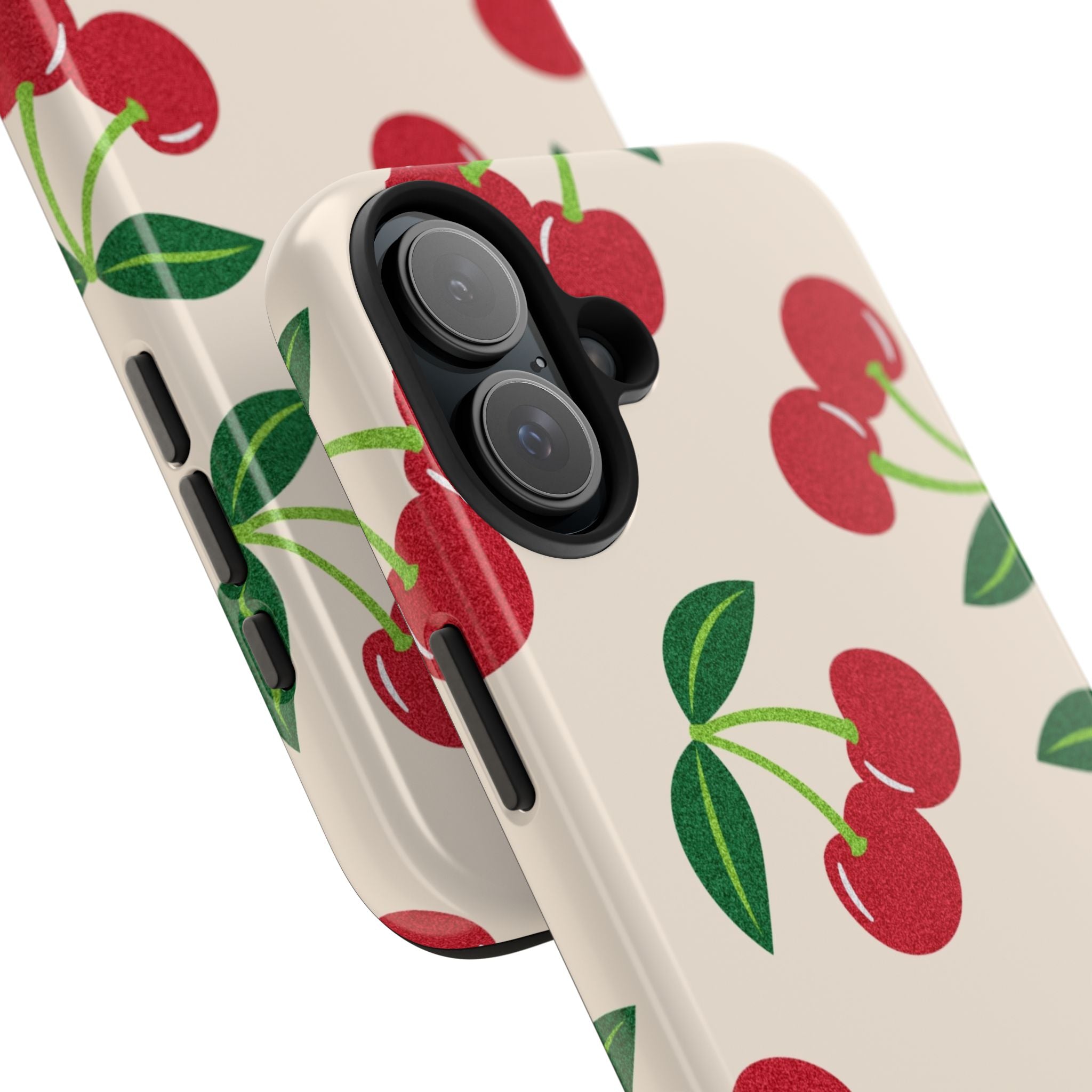 Cherry Pattern Tough Phone Case — Retro Red Cherries on Cream Protective Cover