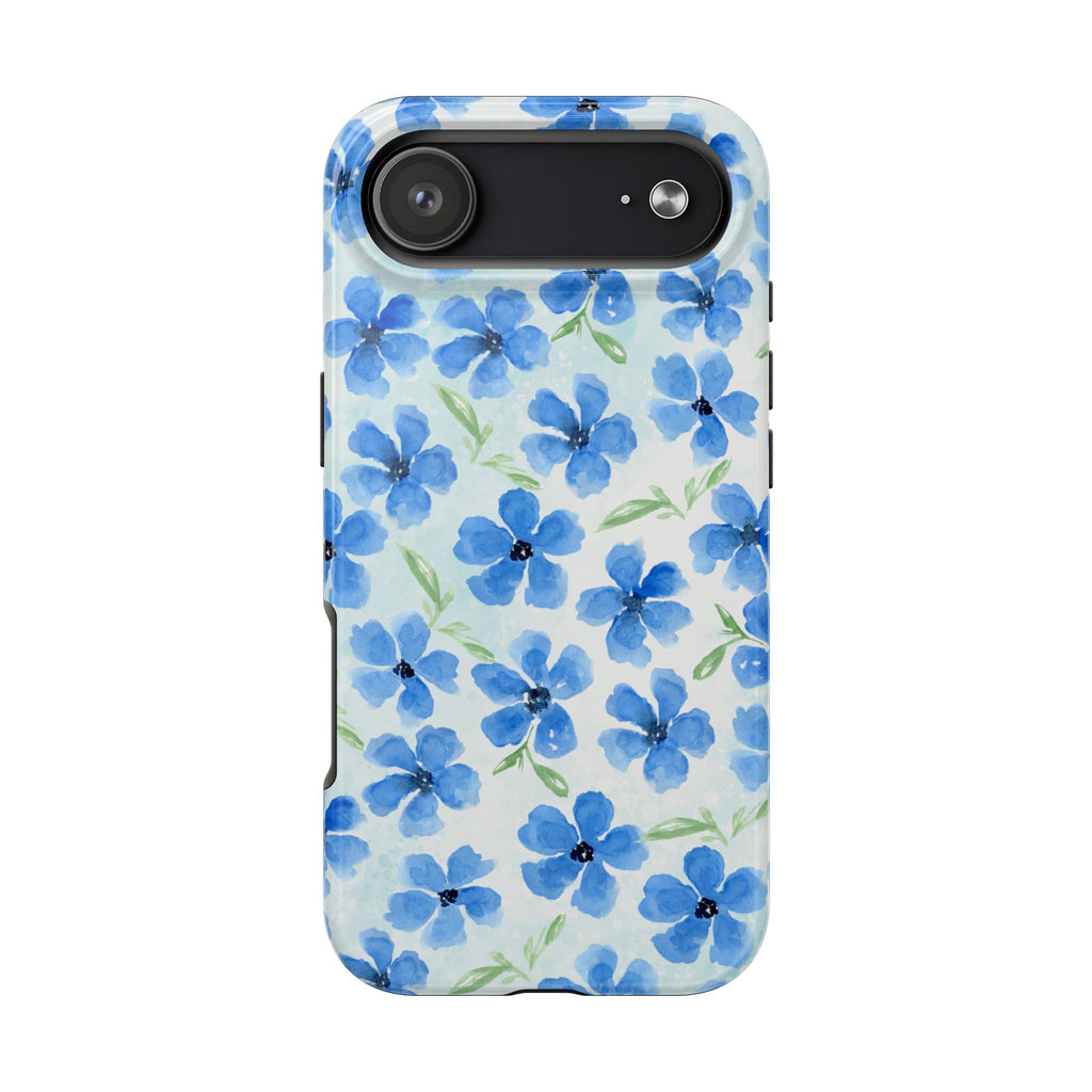 Blue Watercolor Floral Tough Phone Case — Durable Floral Phone Cover