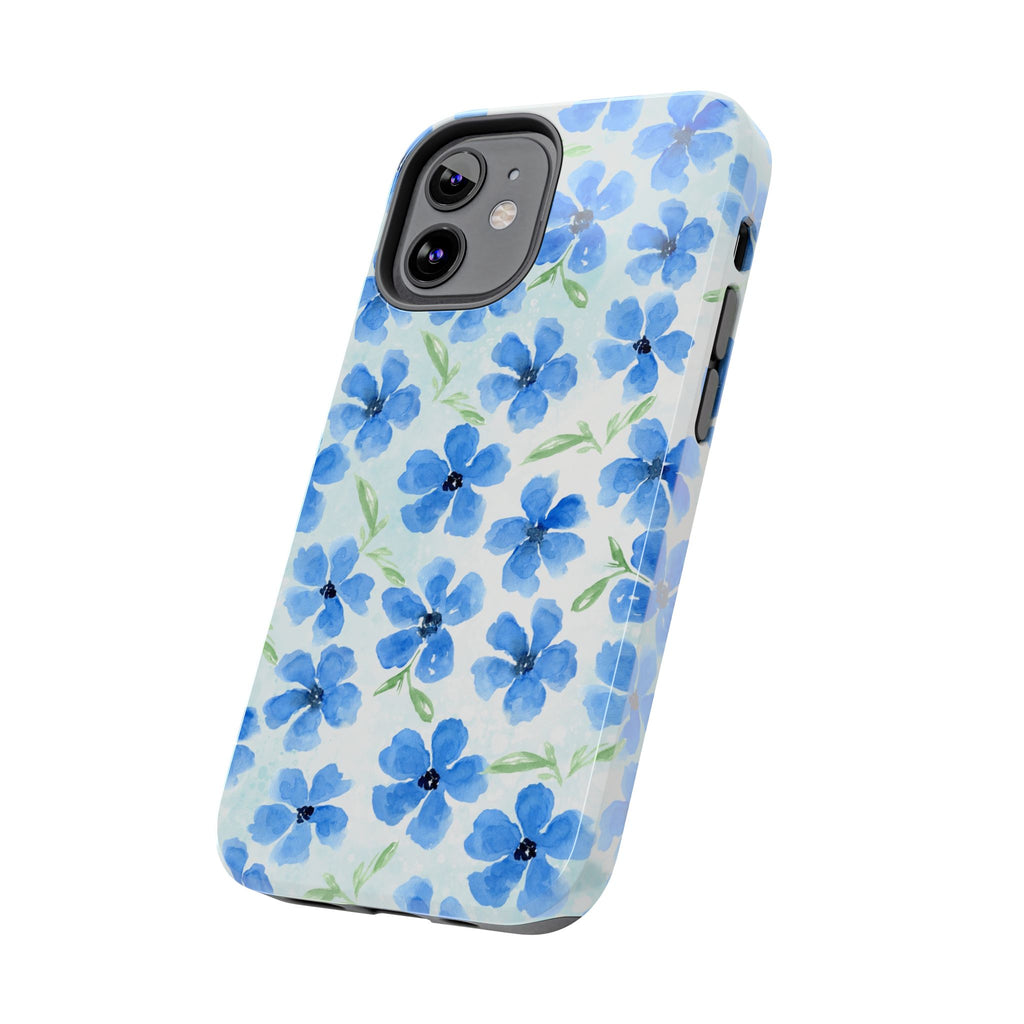Blue Watercolor Floral Tough Phone Case — Durable Floral Phone Cover