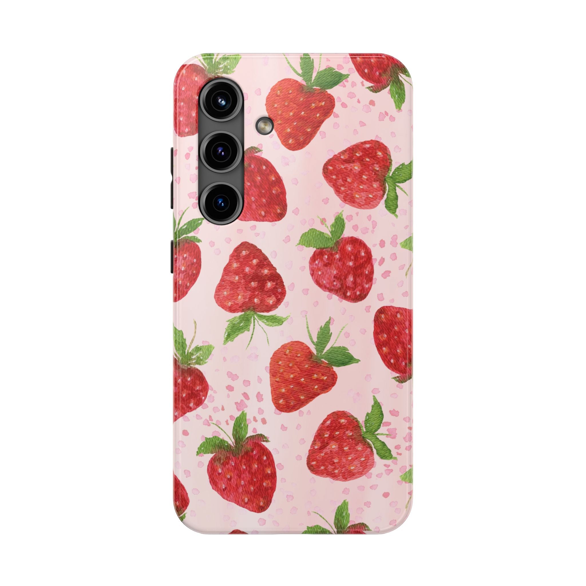 Strawberry Pattern Tough Phone Case — Pink Cute Fruit Protective Cover