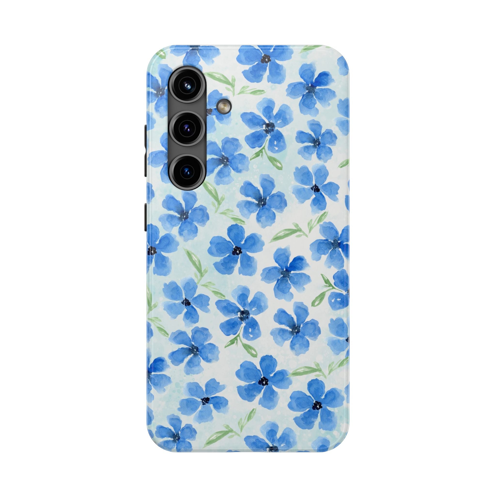 Blue Watercolor Floral Tough Phone Case — Durable Floral Phone Cover