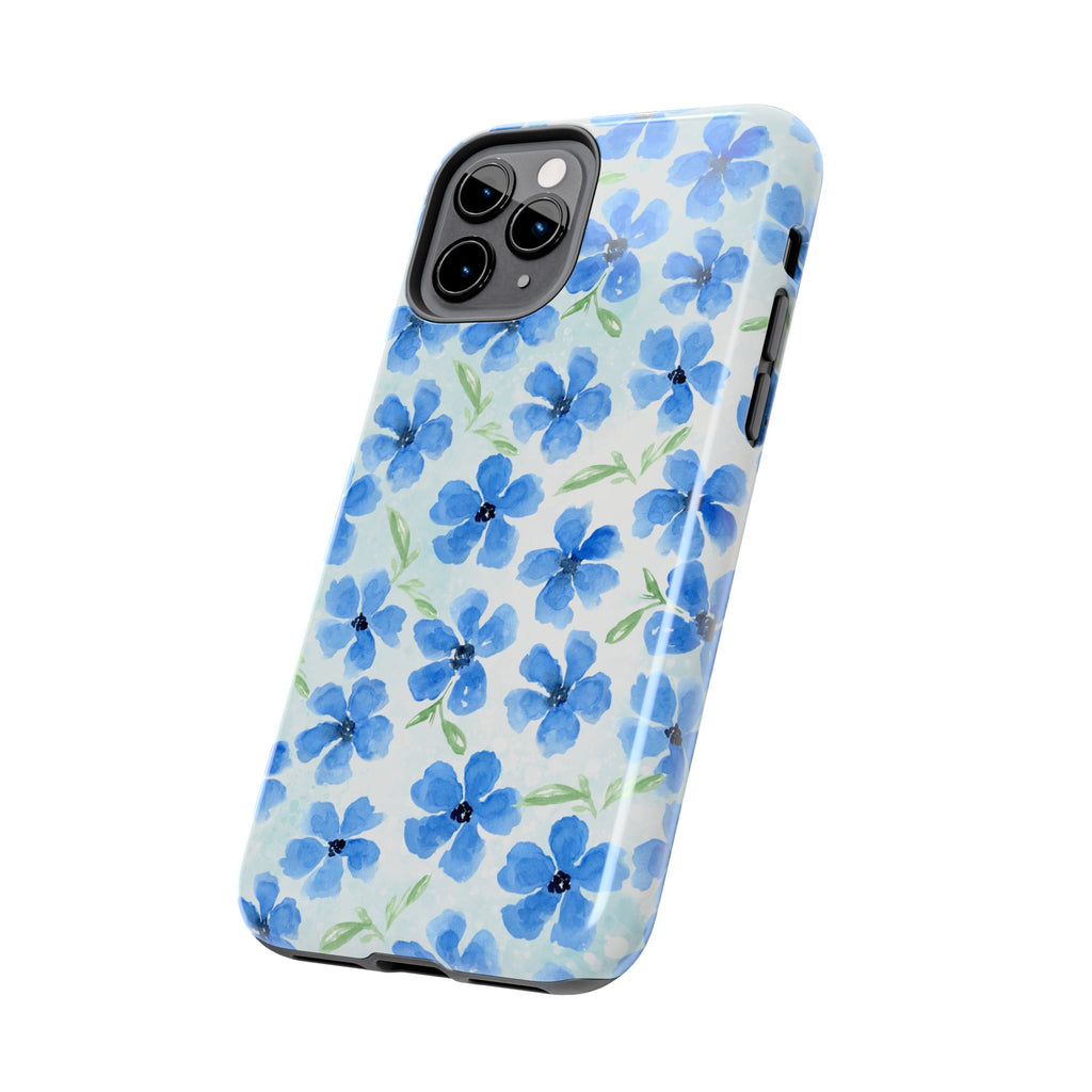Blue Watercolor Floral Tough Phone Case — Durable Floral Phone Cover