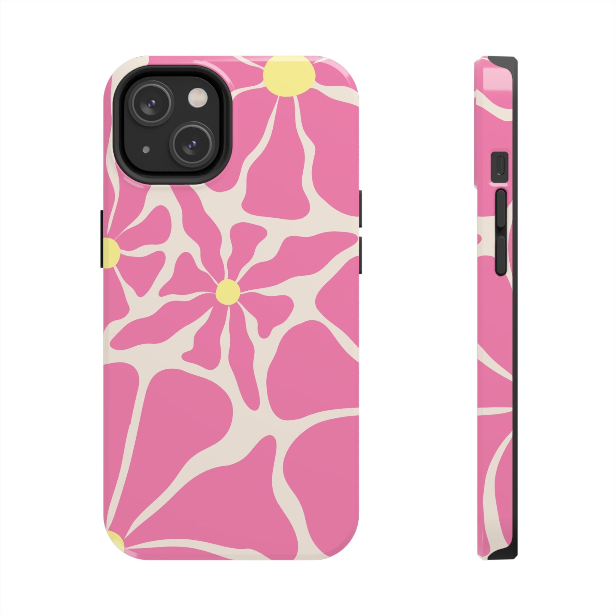 Pink Retro Floral Tough Phone Case — Durable Protective iPhone Cover