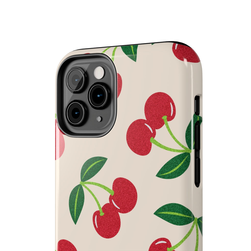 Cherry Pattern Tough Phone Case — Retro Red Cherries on Cream Protective Cover