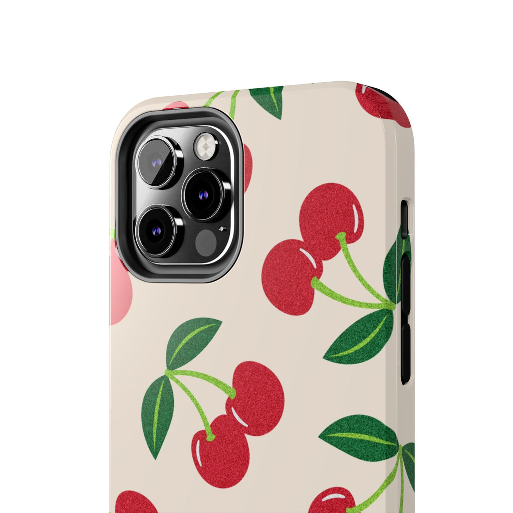 Cherry Pattern Tough Phone Case — Retro Red Cherries on Cream Protective Cover