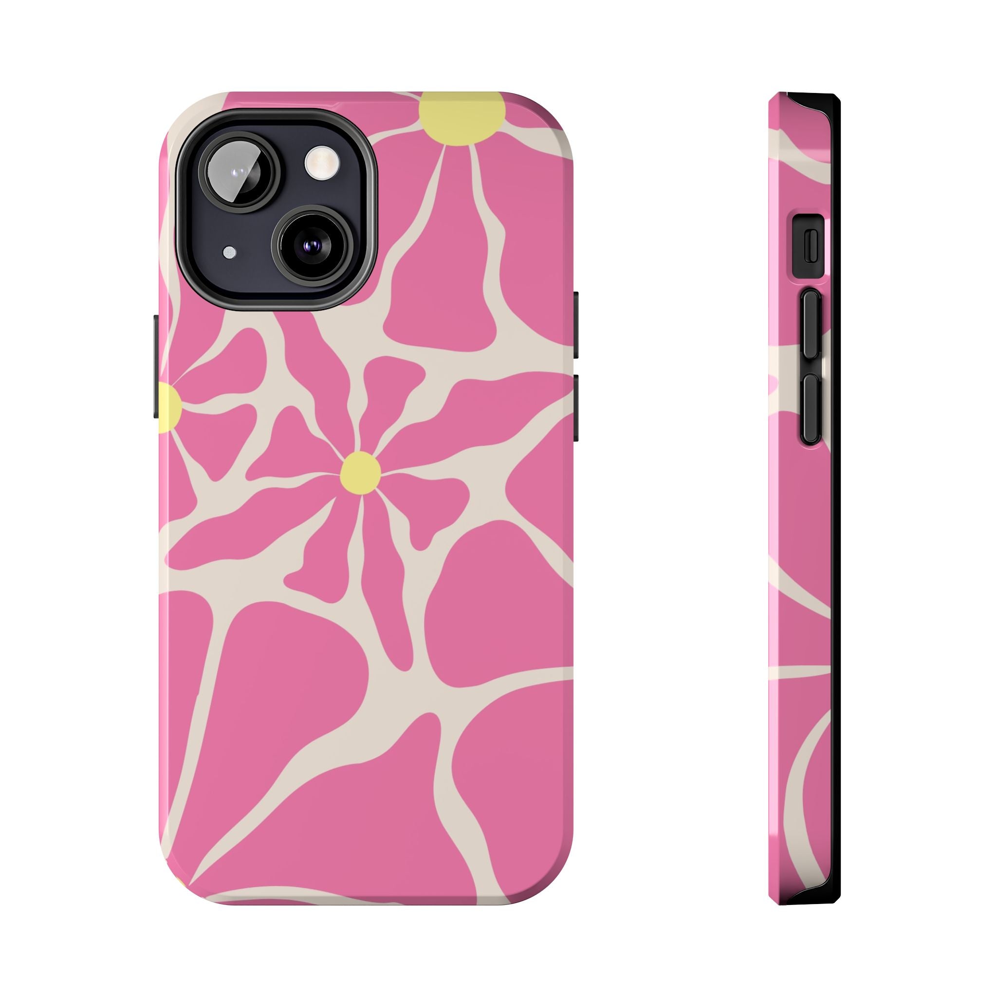 Pink Retro Floral Tough Phone Case — Durable Protective iPhone Cover