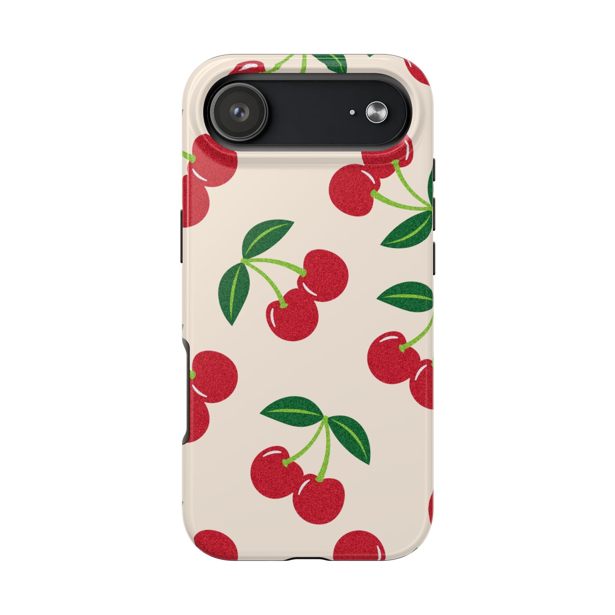 Cherry Pattern Tough Phone Case — Retro Red Cherries on Cream Protective Cover
