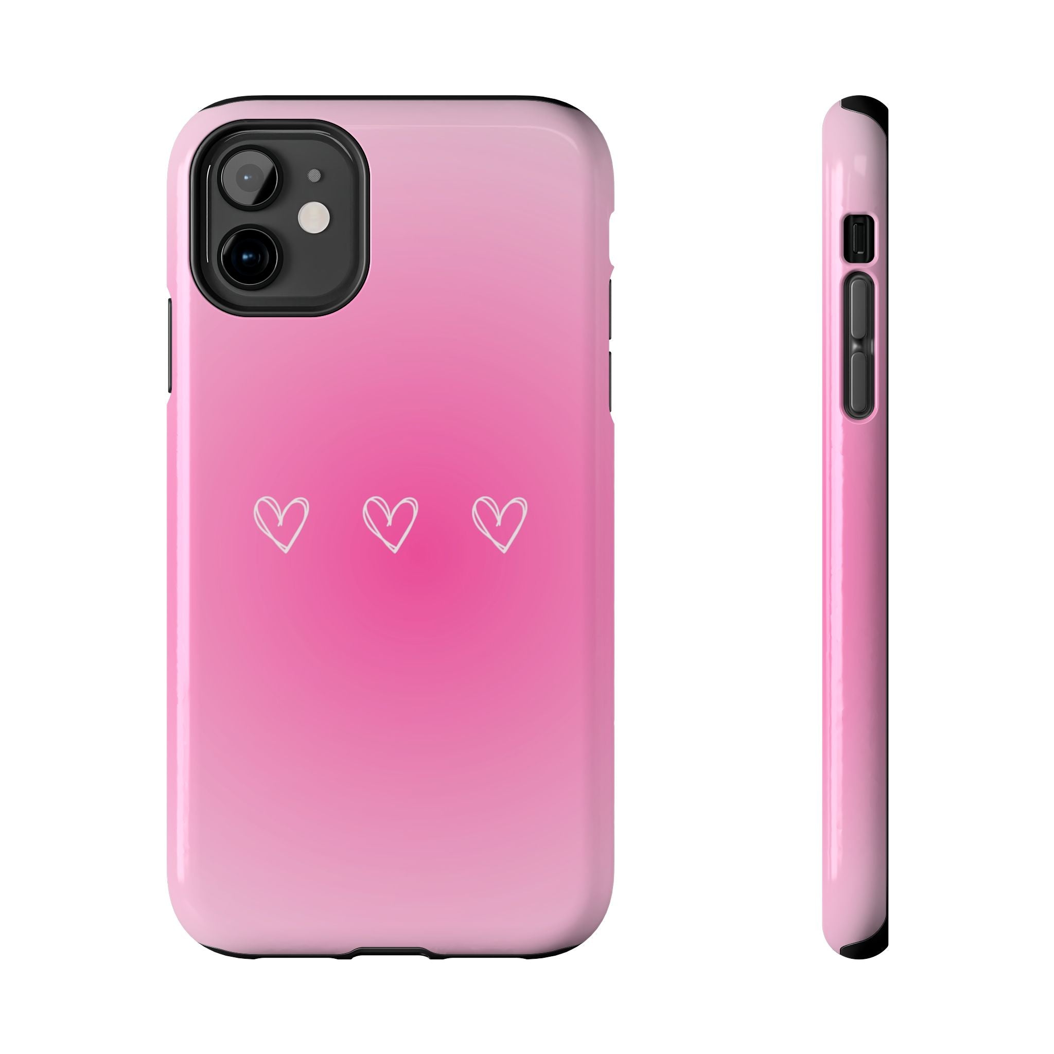 Pink Gradient Tough Phone Case with Three Hand-Drawn Hearts