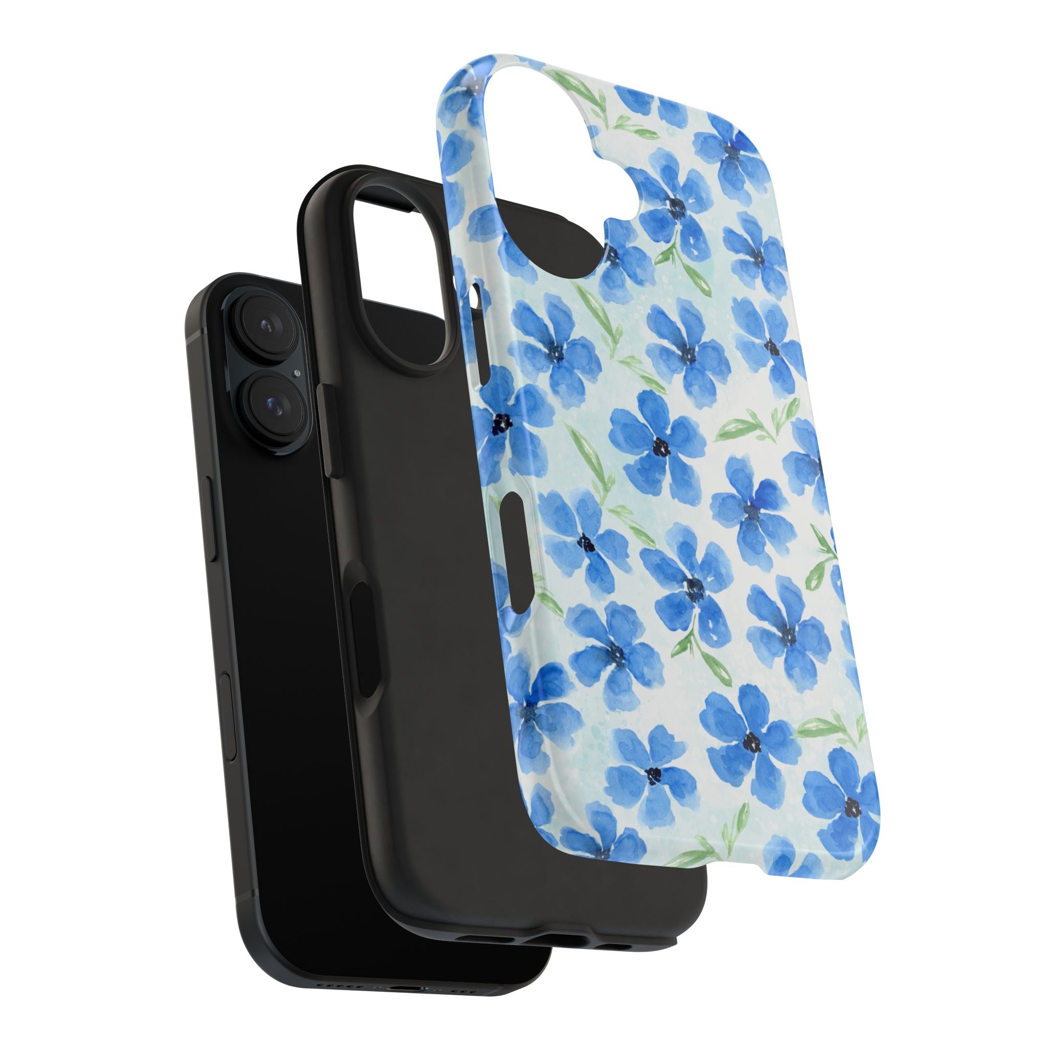 Blue Watercolor Floral Tough Phone Case — Durable Floral Phone Cover