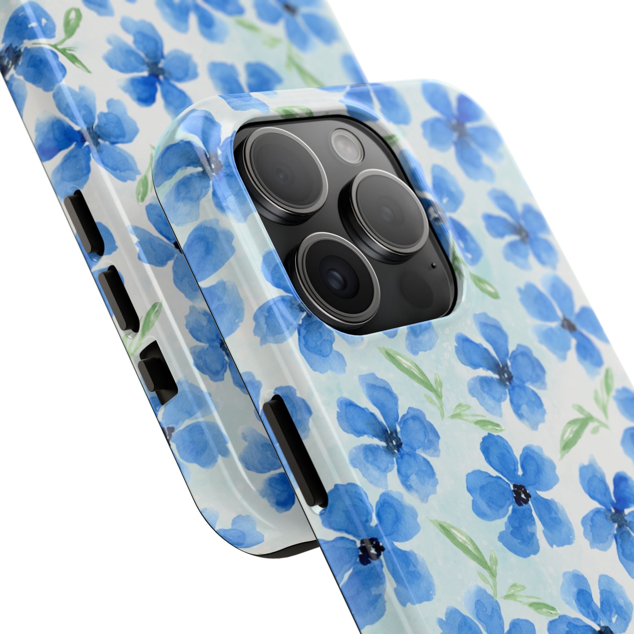 Blue Watercolor Floral Tough Phone Case — Durable Floral Phone Cover