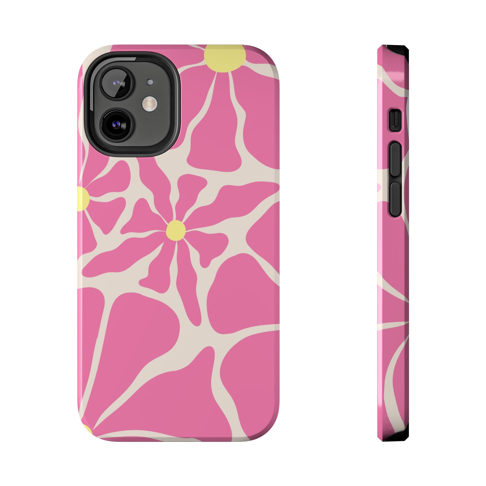 Pink Retro Floral Tough Phone Case — Durable Protective iPhone Cover