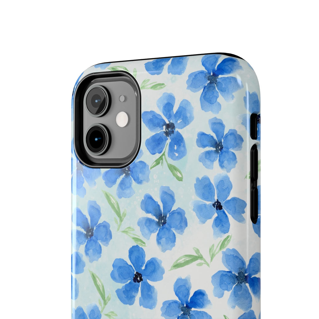 Blue Watercolor Floral Tough Phone Case — Durable Floral Phone Cover