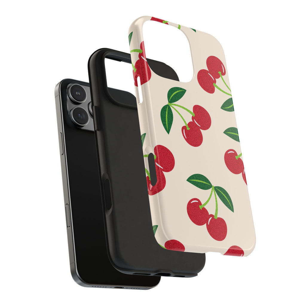 Cherry Pattern Tough Phone Case — Retro Red Cherries on Cream Protective Cover