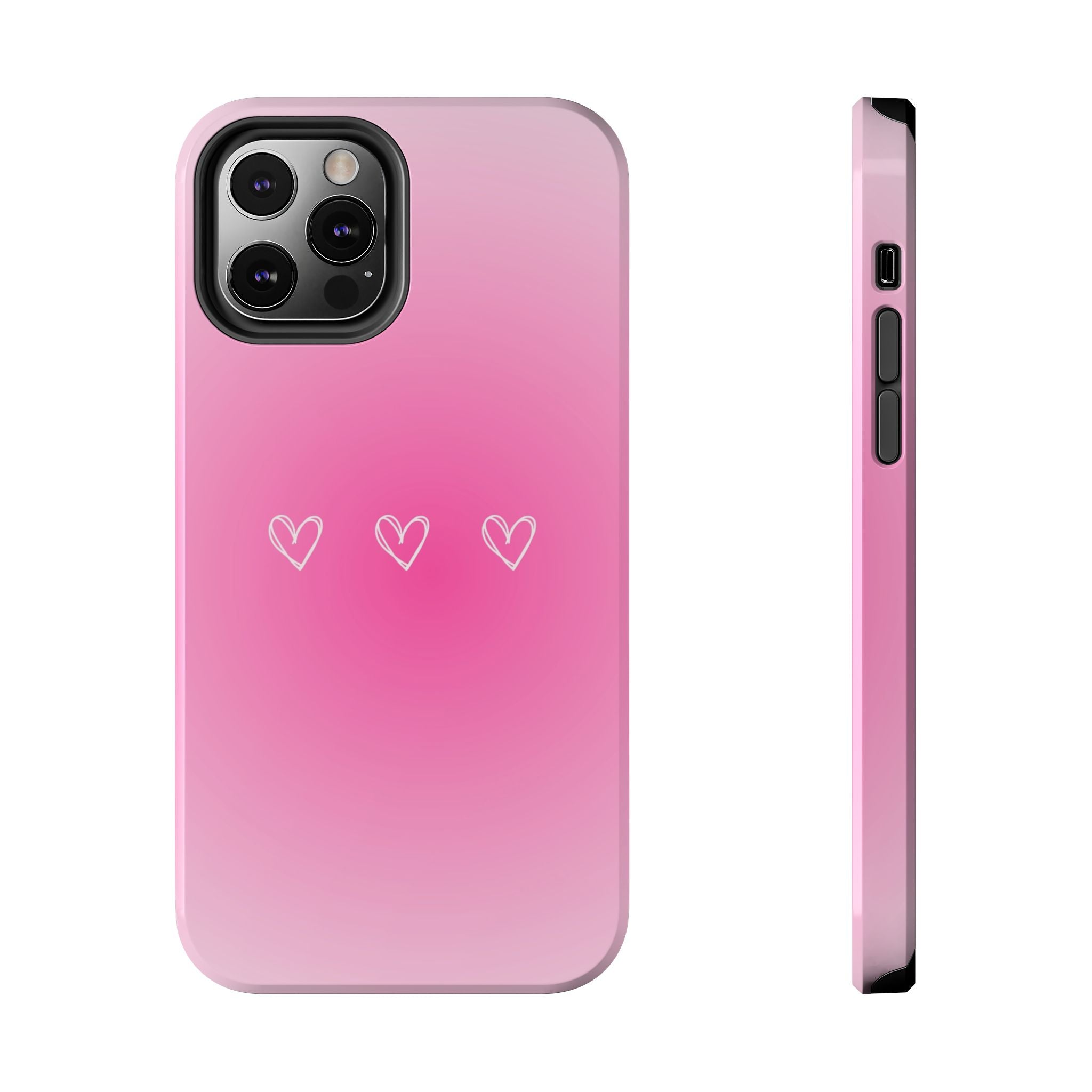 Pink Gradient Tough Phone Case with Three Hand-Drawn Hearts