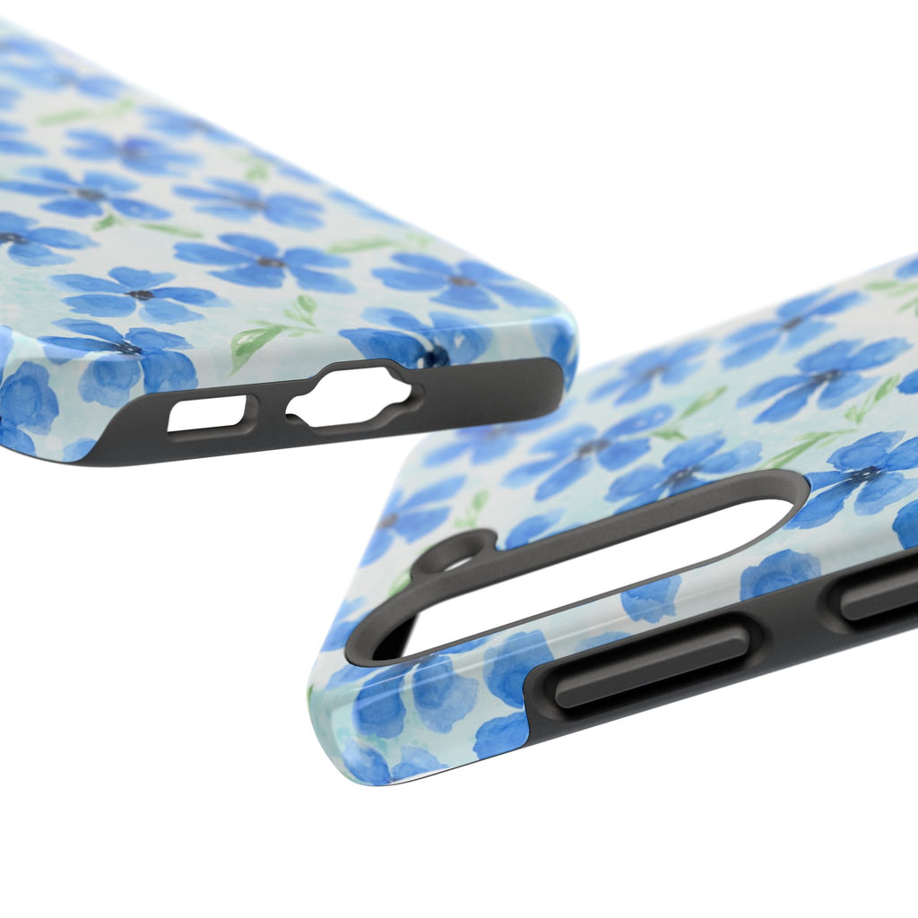 Blue Watercolor Floral Tough Phone Case — Durable Floral Phone Cover