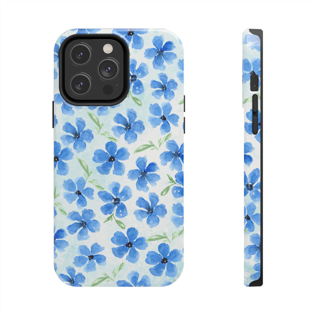 Blue Watercolor Floral Tough Phone Case — Durable Floral Phone Cover