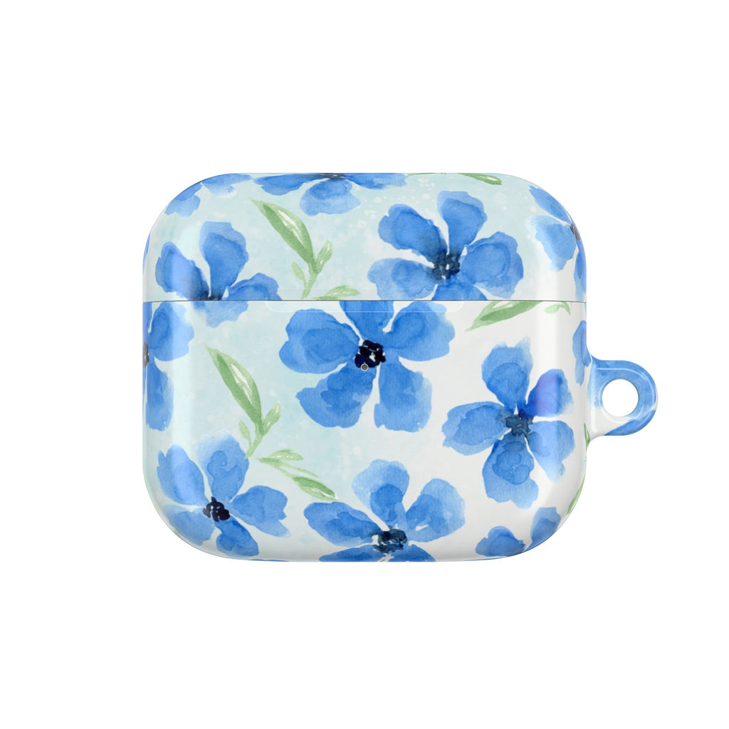 Blue Watercolor Floral AirPod Case — Protective Silicone Cover with Hand-Painted Flowers