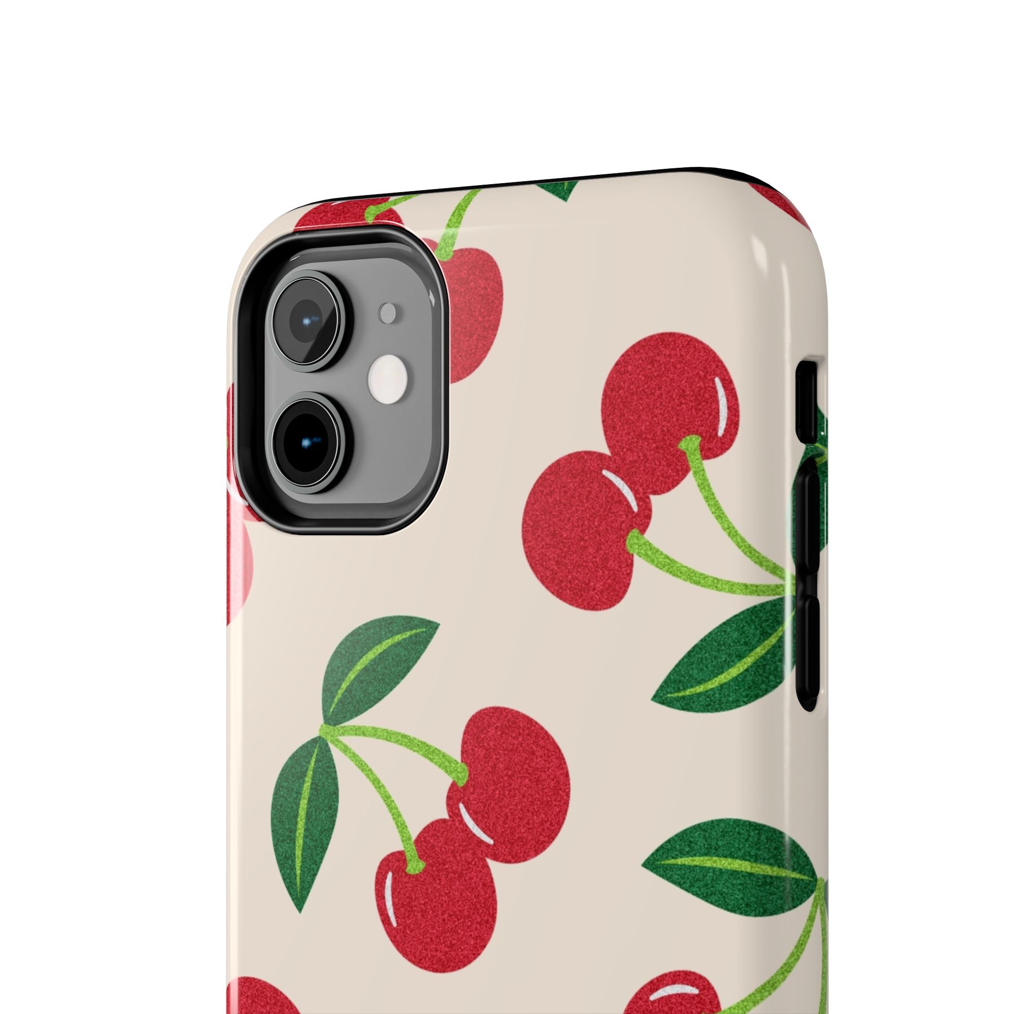Cherry Pattern Tough Phone Case — Retro Red Cherries on Cream Protective Cover