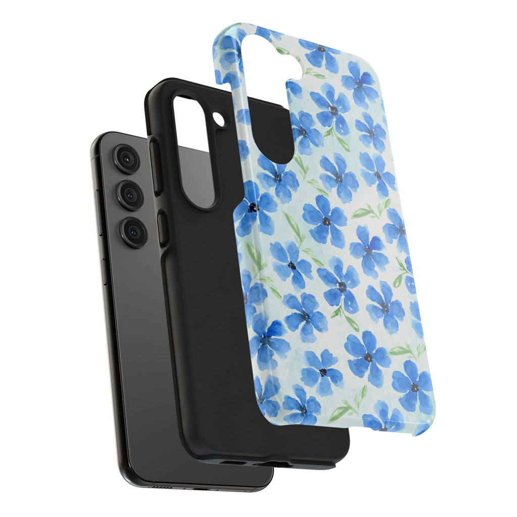 Blue Watercolor Floral Tough Phone Case — Durable Floral Phone Cover