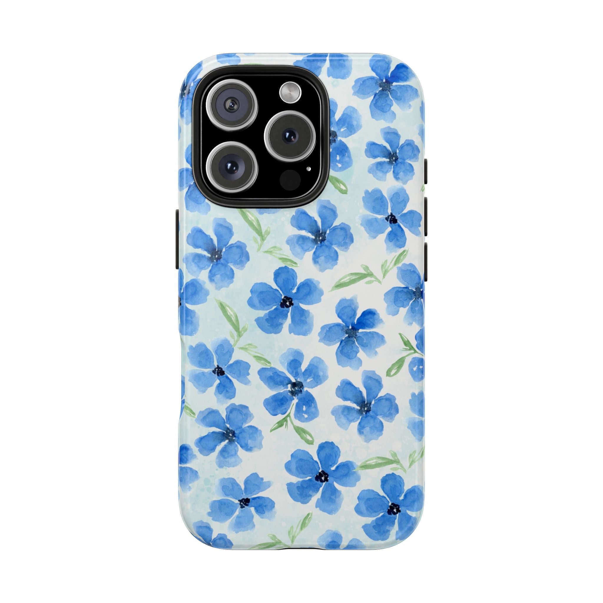 Blue Watercolor Floral Tough Phone Case — Durable Floral Phone Cover
