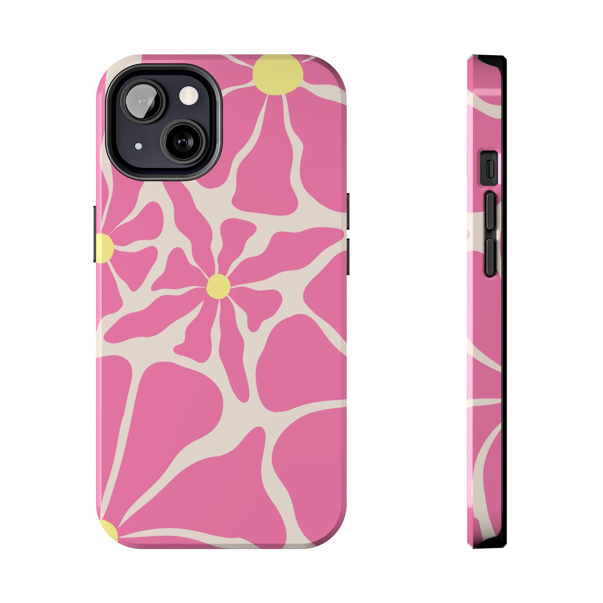 Pink Retro Floral Tough Phone Case — Durable Protective iPhone Cover