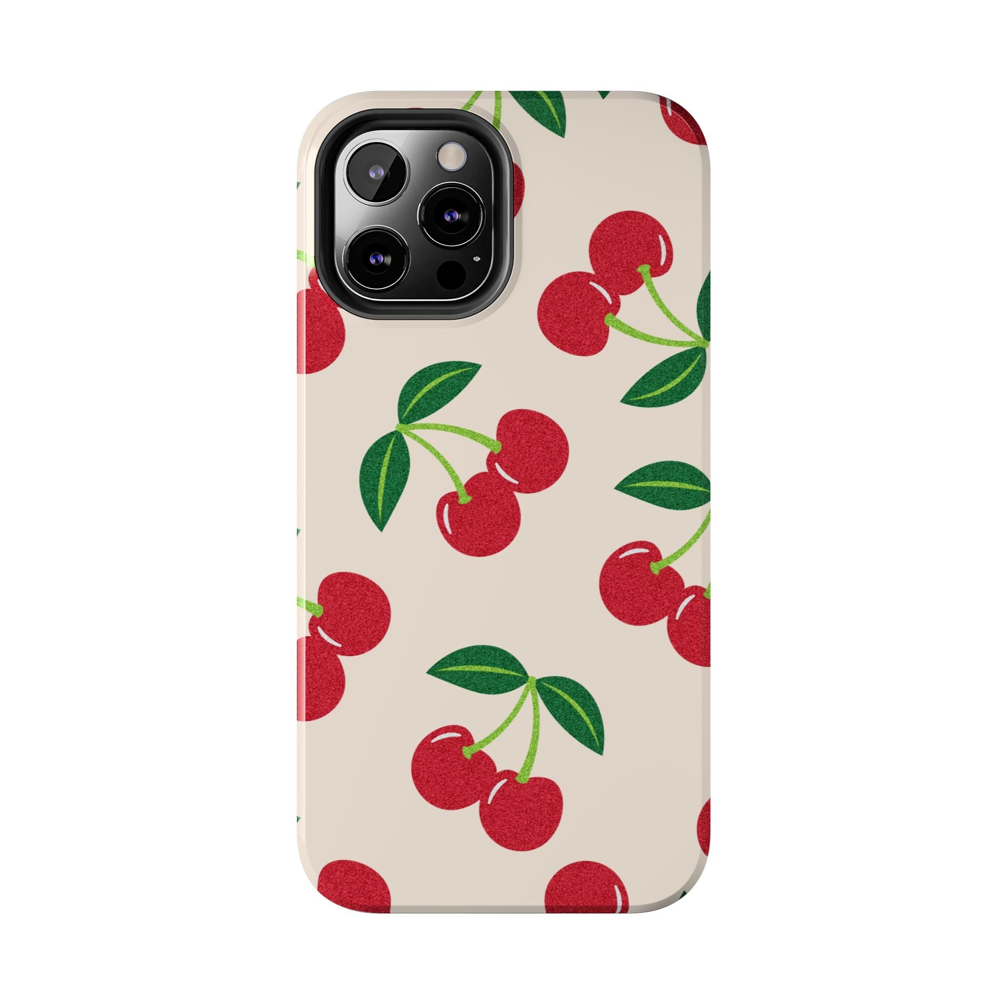 Cherry Pattern Tough Phone Case — Retro Red Cherries on Cream Protective Cover