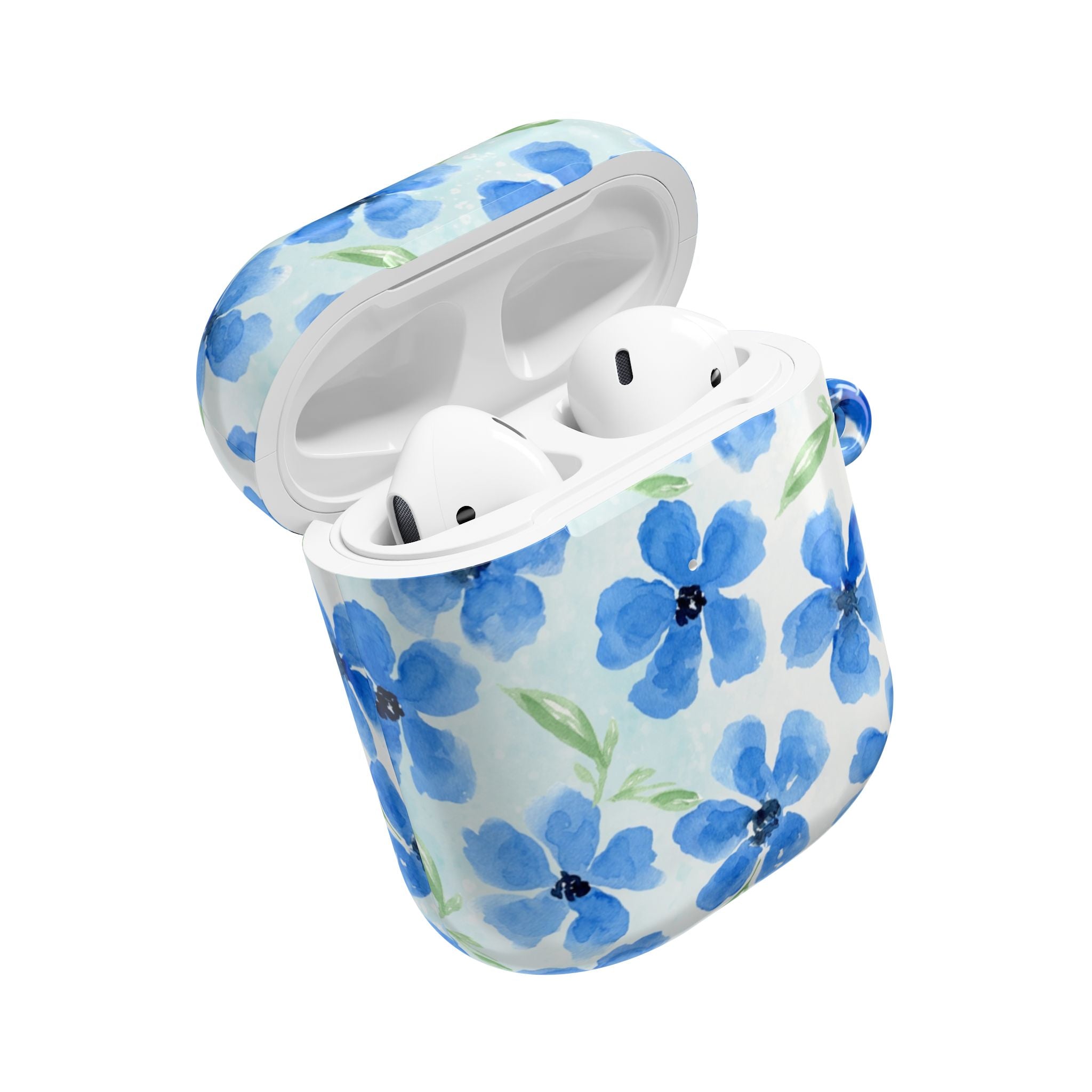 Blue Watercolor Floral AirPod Case — Protective Silicone Cover with Hand-Painted Flowers