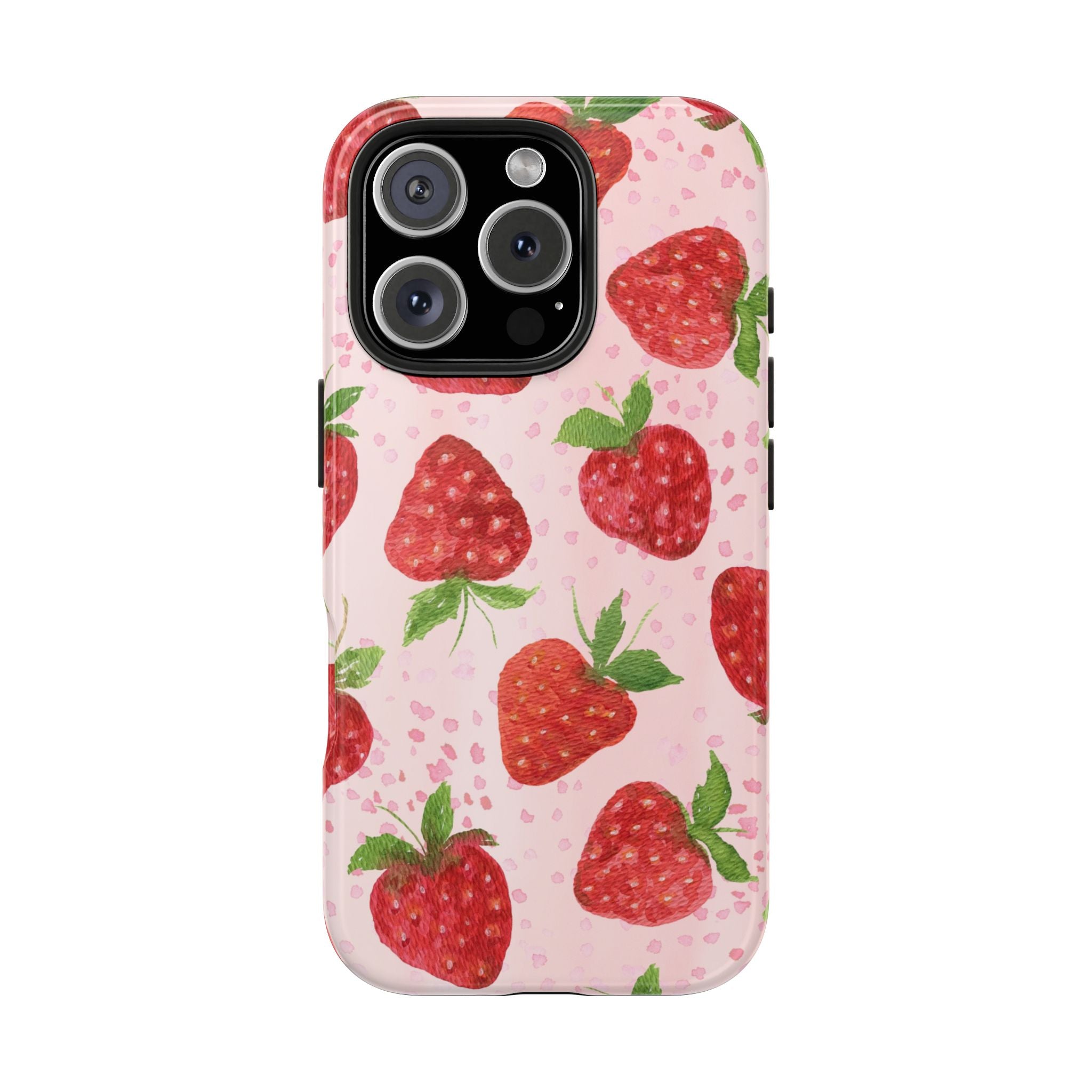 Strawberry Pattern Tough Phone Case — Pink Cute Fruit Protective Cover
