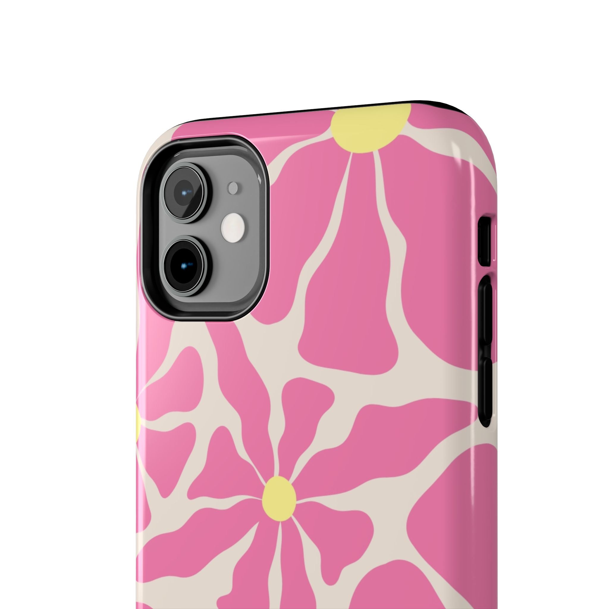 Pink Retro Floral Tough Phone Case — Durable Protective iPhone Cover