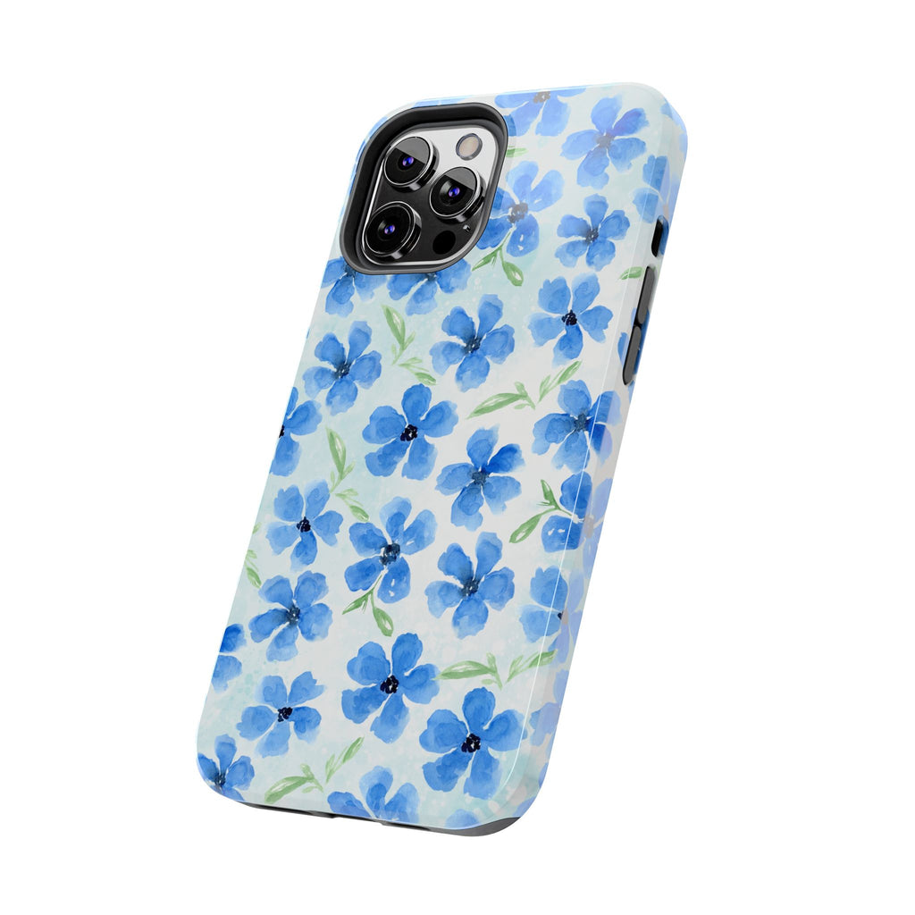 Blue Watercolor Floral Tough Phone Case — Durable Floral Phone Cover