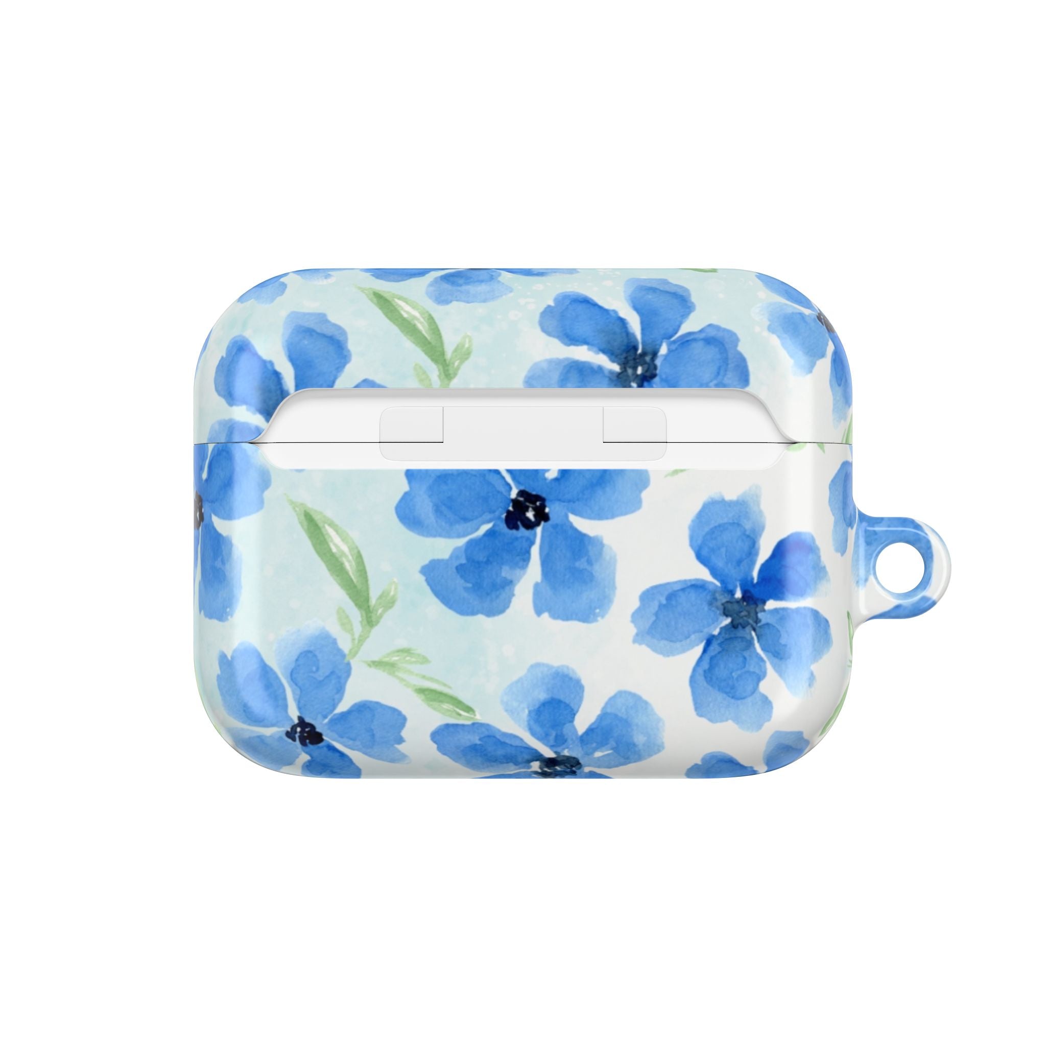 Blue Watercolor Floral AirPod Case — Protective Silicone Cover with Hand-Painted Flowers