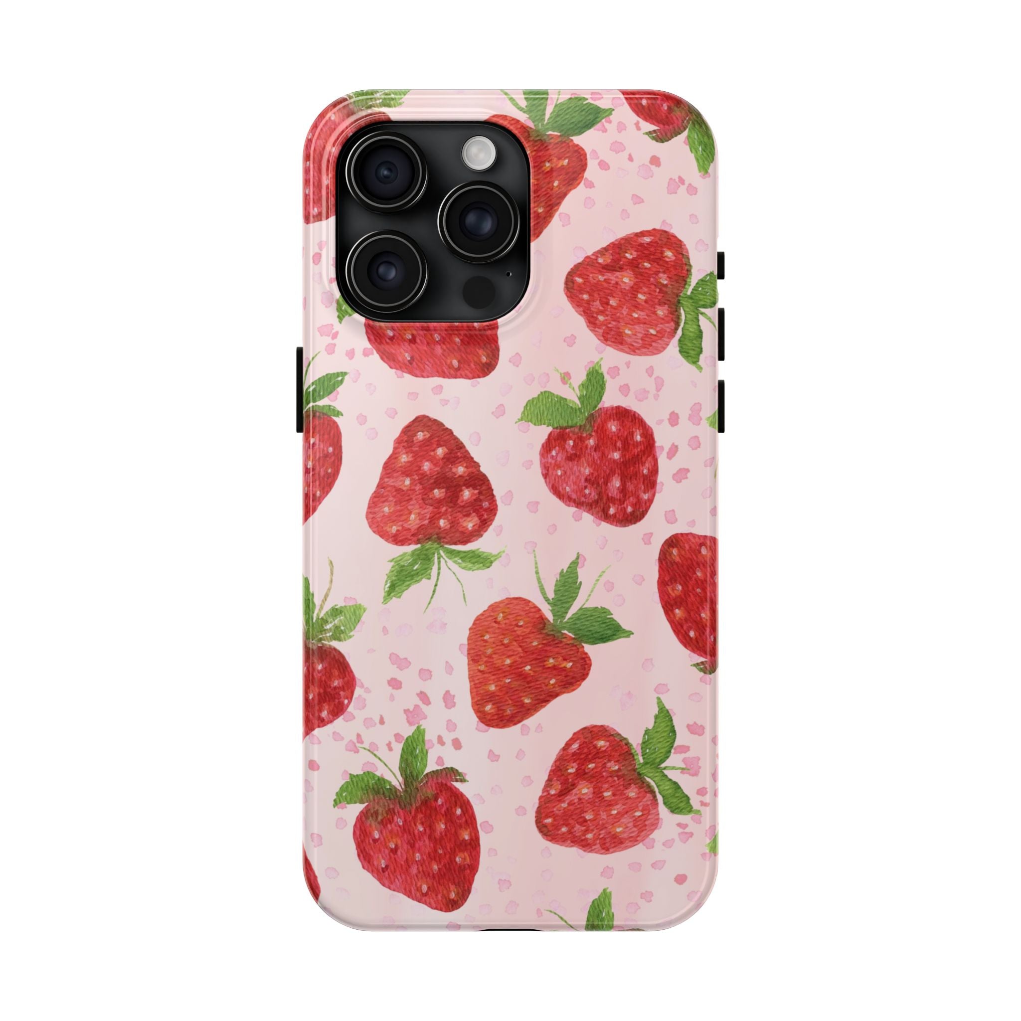 Strawberry Pattern Tough Phone Case — Pink Cute Fruit Protective Cover