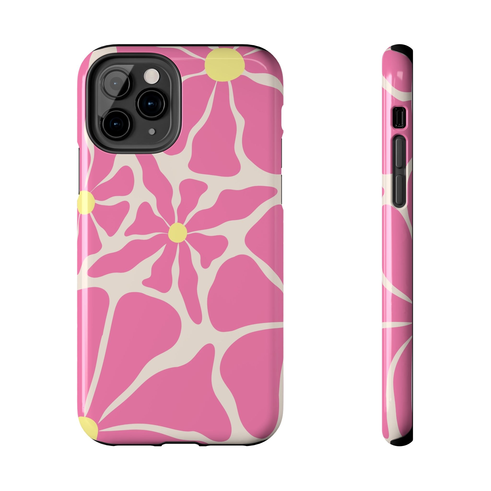 Pink Retro Floral Tough Phone Case — Durable Protective iPhone Cover