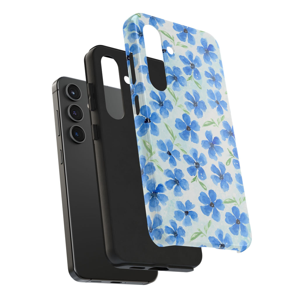 Blue Watercolor Floral Tough Phone Case — Durable Floral Phone Cover