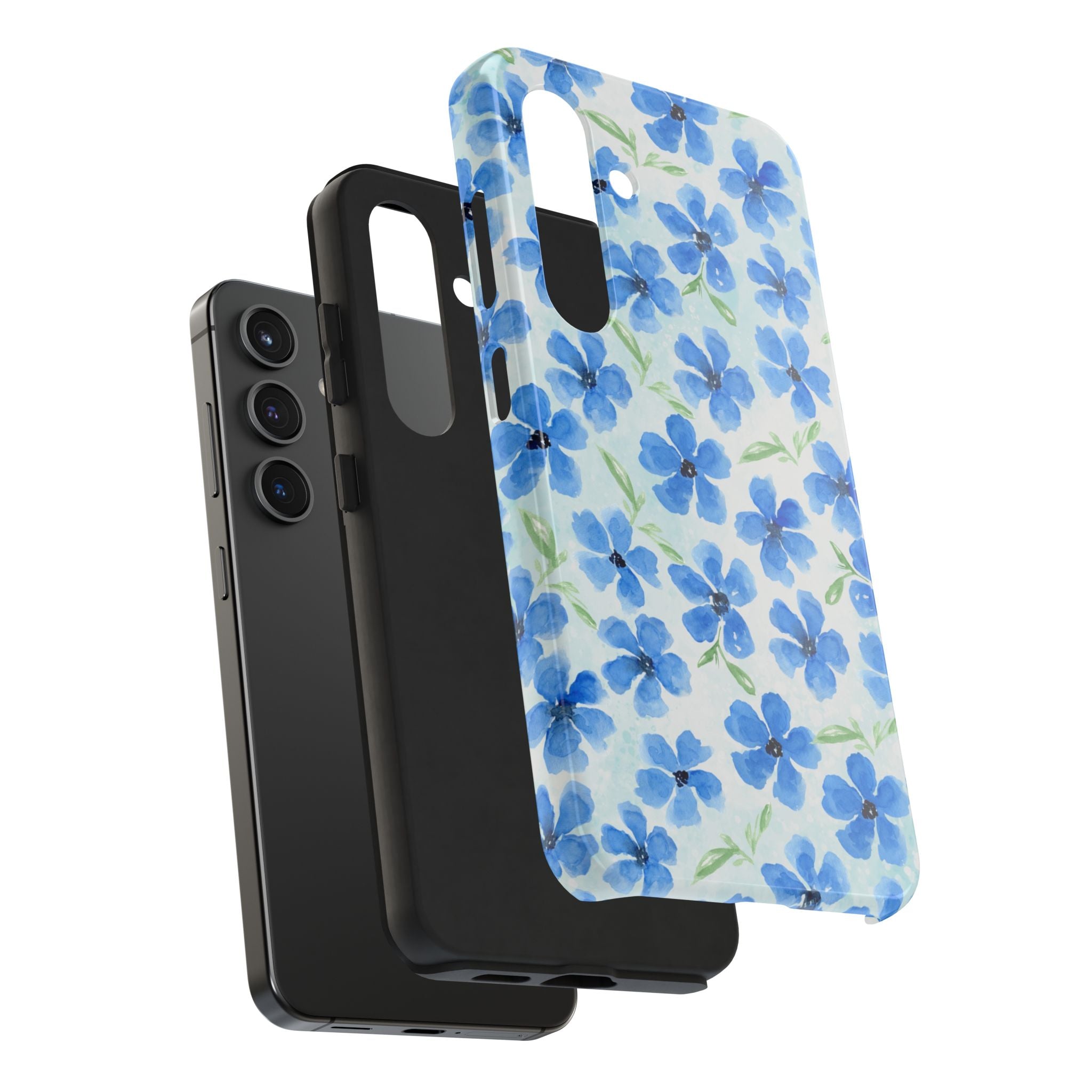 Blue Watercolor Floral Tough Phone Case — Durable Floral Phone Cover