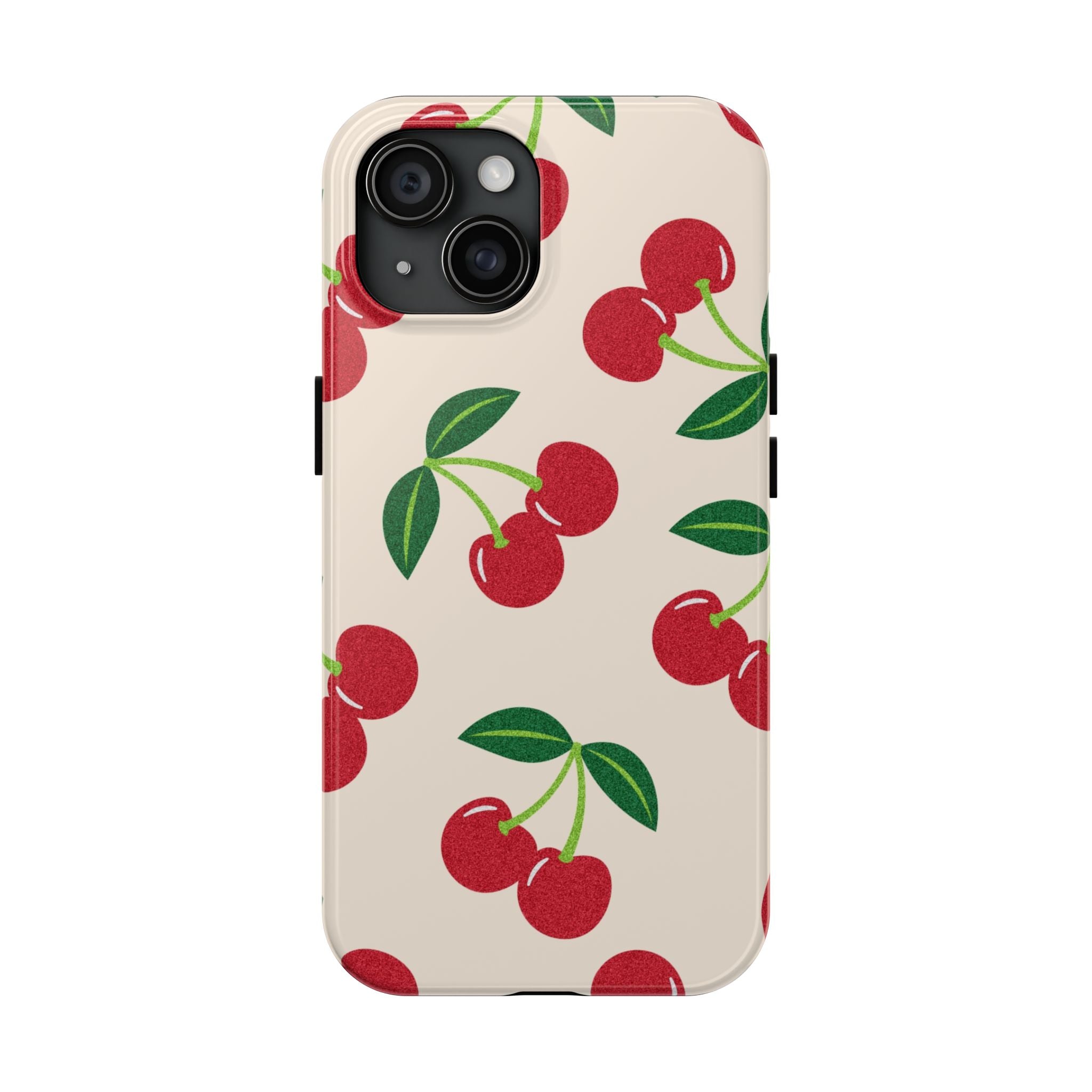 Cherry Pattern Tough Phone Case — Retro Red Cherries on Cream Protective Cover