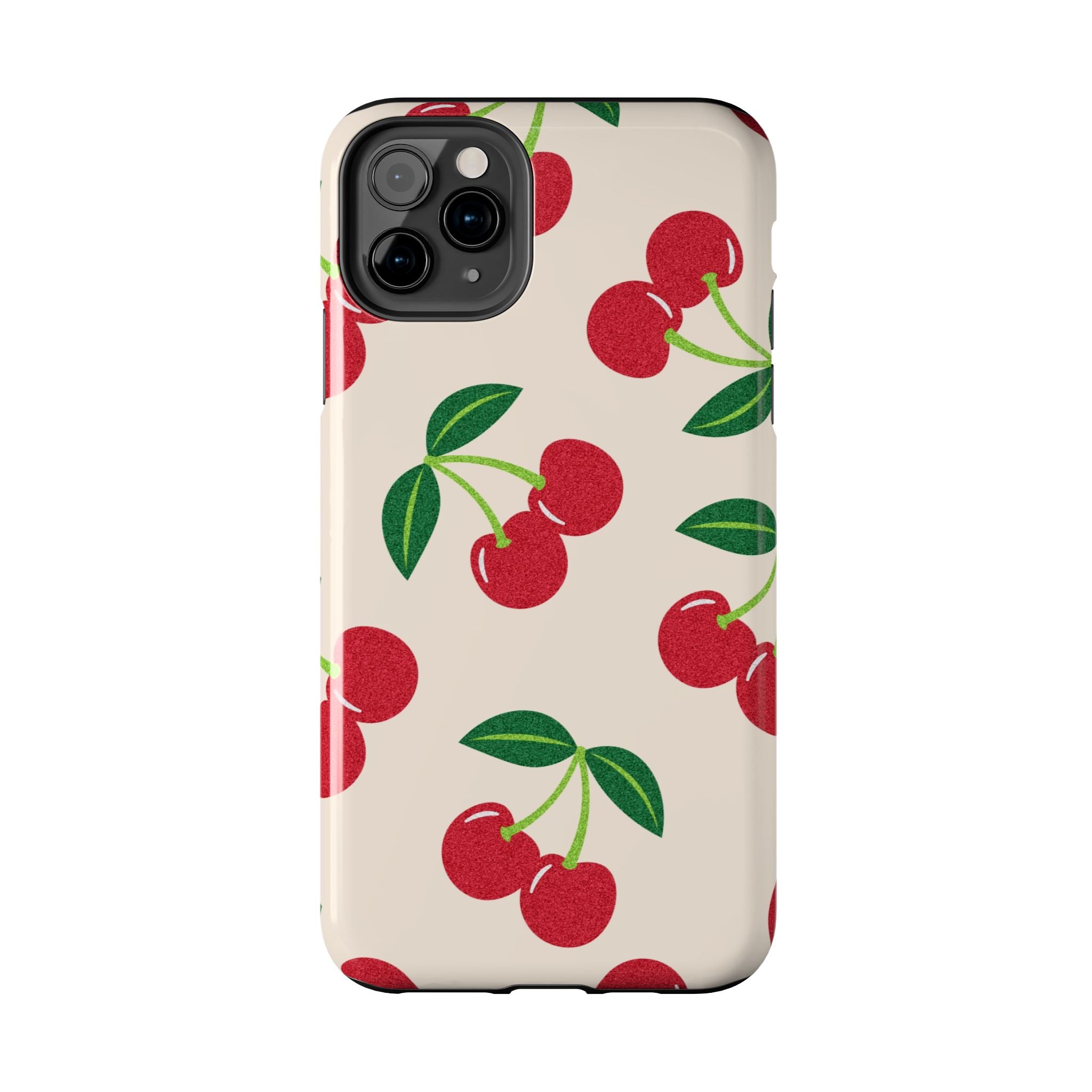 Cherry Pattern Tough Phone Case — Retro Red Cherries on Cream Protective Cover