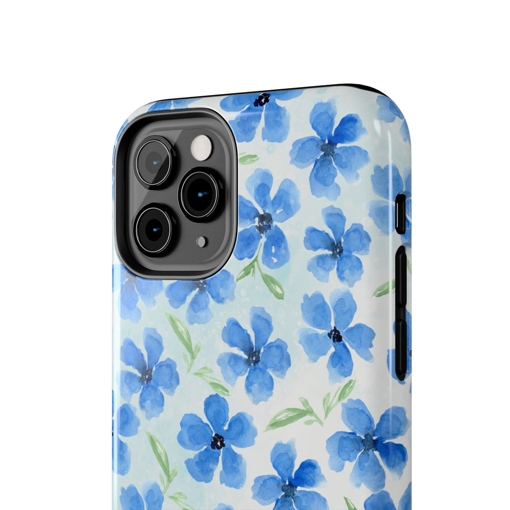 Blue Watercolor Floral Tough Phone Case — Durable Floral Phone Cover