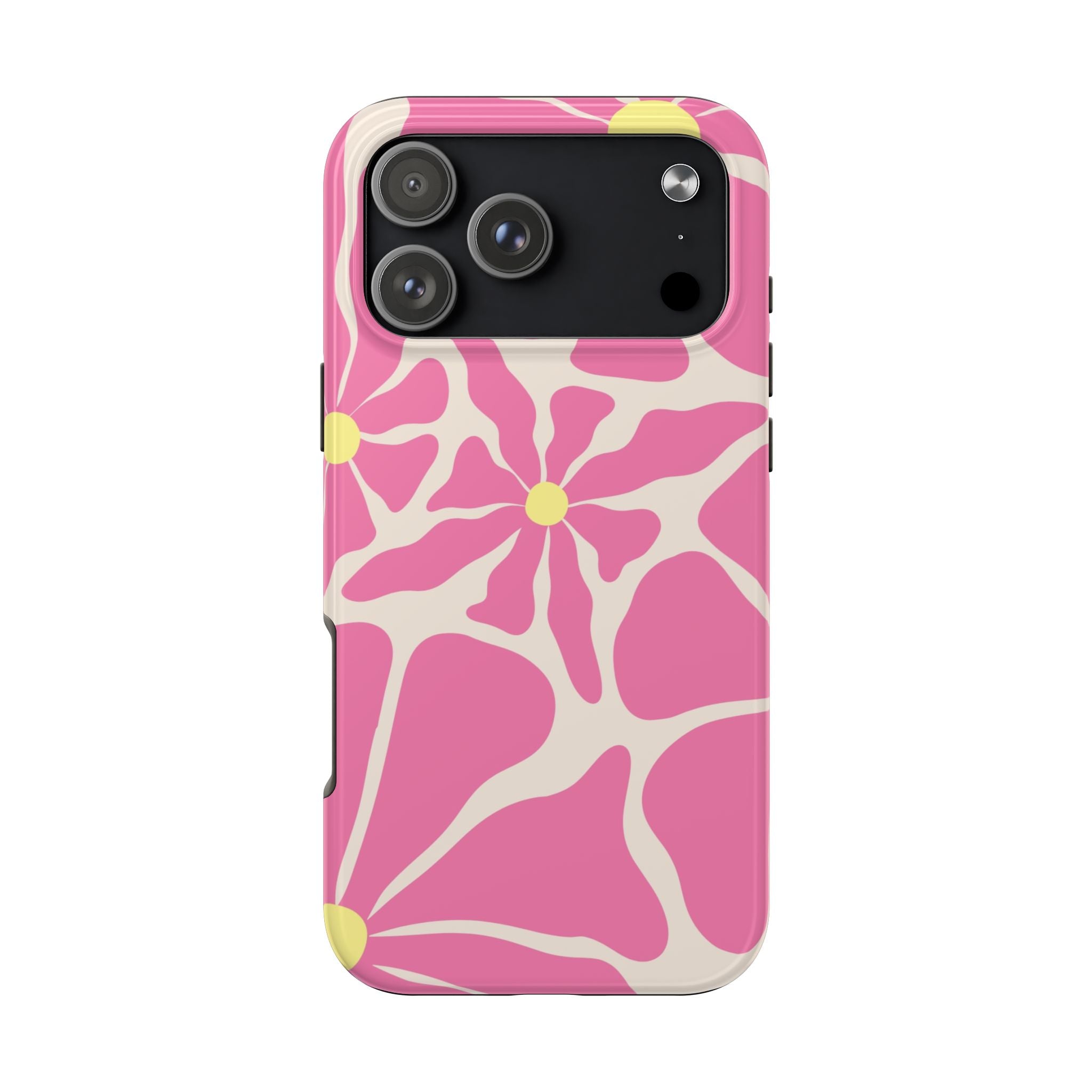 Pink Retro Floral Tough Phone Case — Durable Protective iPhone Cover