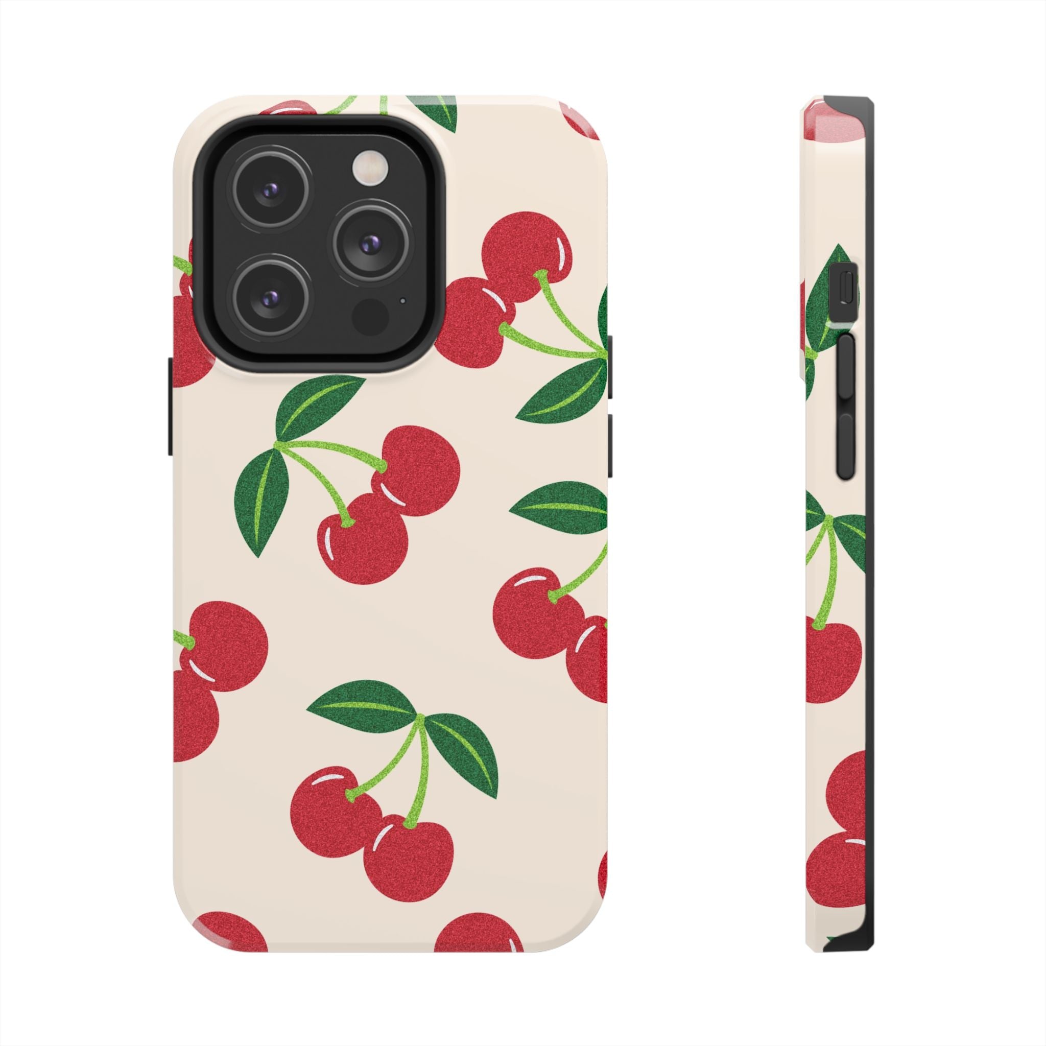 Cherry Pattern Tough Phone Case — Retro Red Cherries on Cream Protective Cover