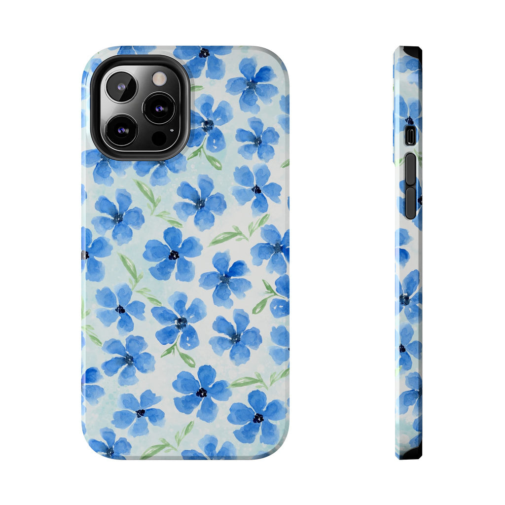Blue Watercolor Floral Tough Phone Case — Durable Floral Phone Cover