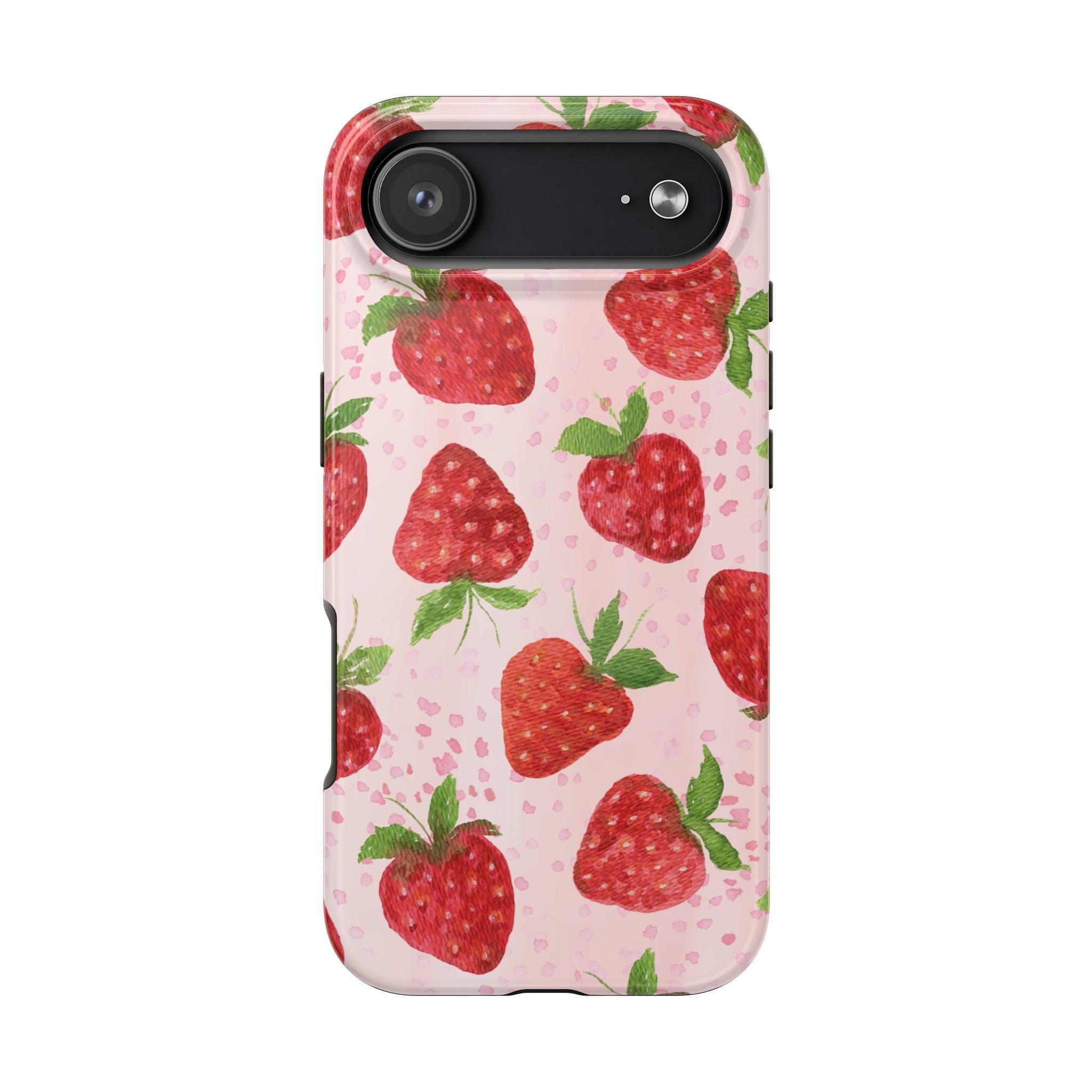 Strawberry Pattern Tough Phone Case — Pink Cute Fruit Protective Cover