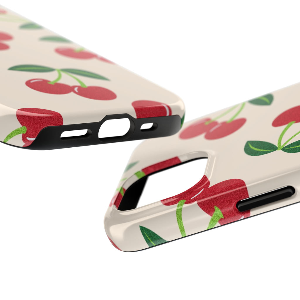 Cherry Pattern Tough Phone Case — Retro Red Cherries on Cream Protective Cover