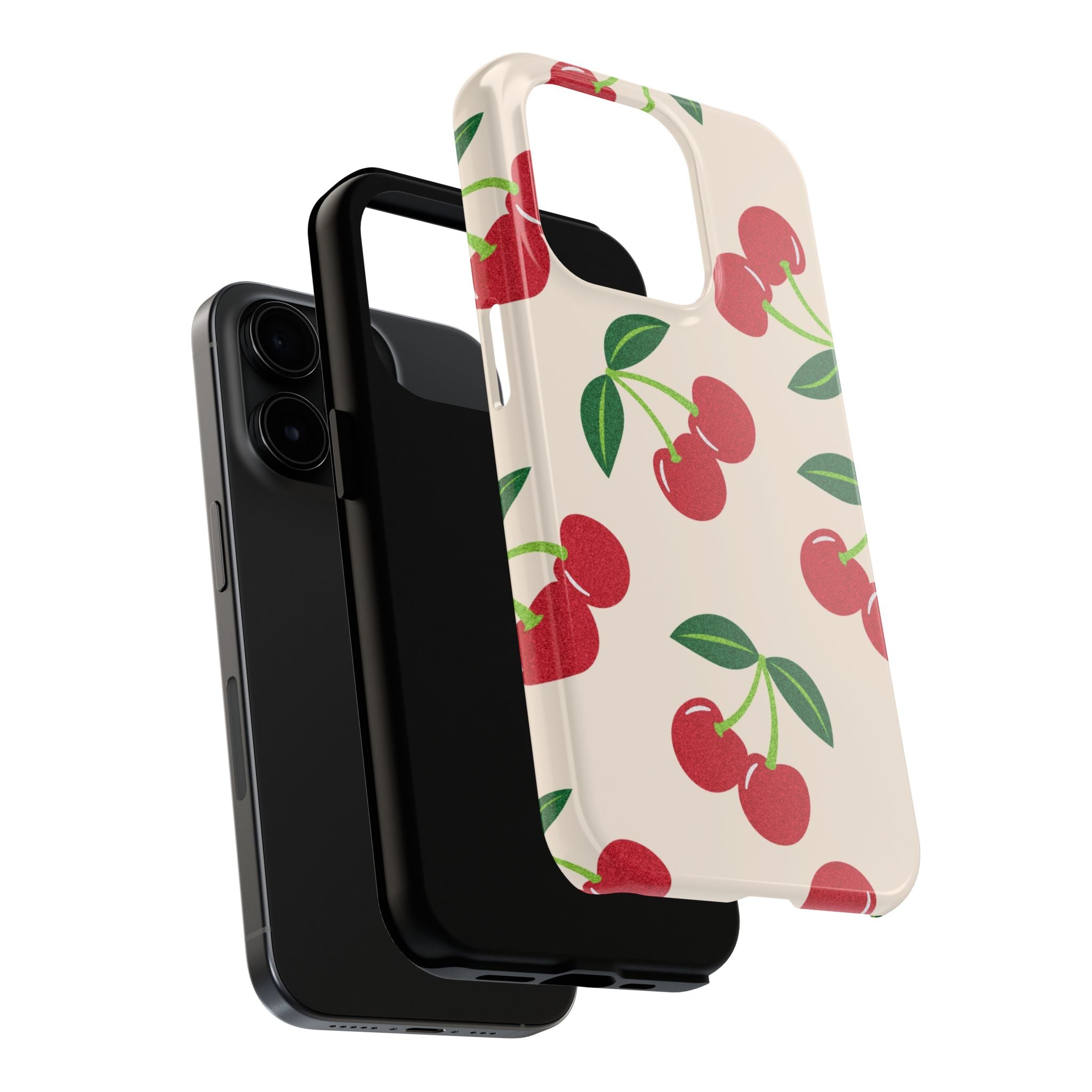 Cherry Pattern Tough Phone Case — Retro Red Cherries on Cream Protective Cover