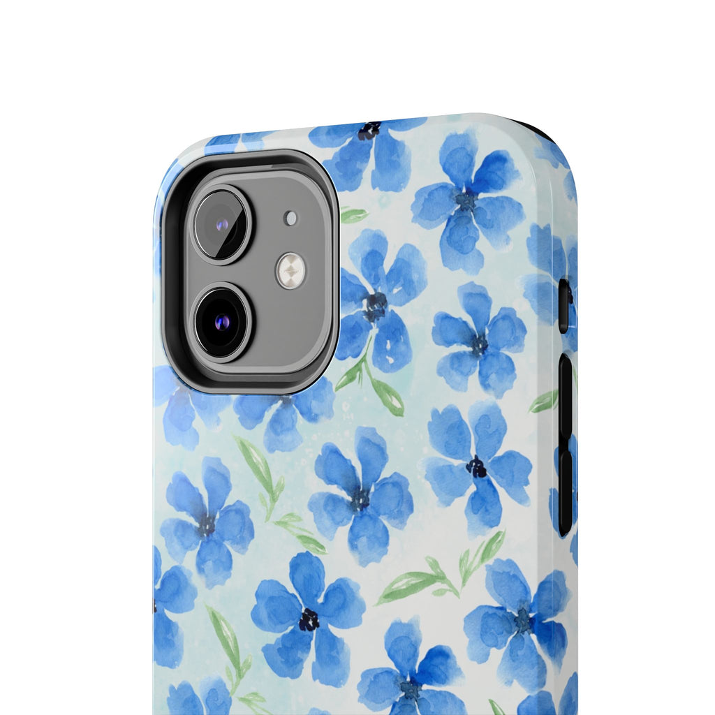 Blue Watercolor Floral Tough Phone Case — Durable Floral Phone Cover