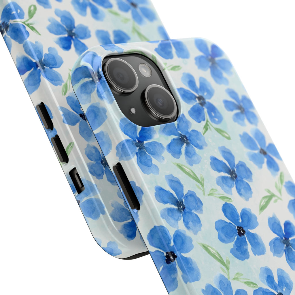 Blue Watercolor Floral Tough Phone Case — Durable Floral Phone Cover