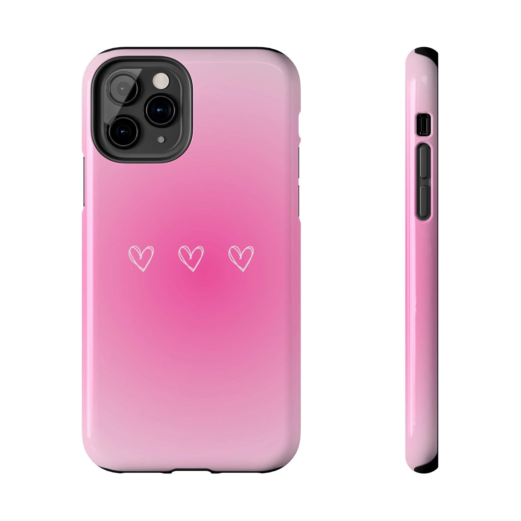 Pink Gradient Tough Phone Case with Three Hand-Drawn Hearts