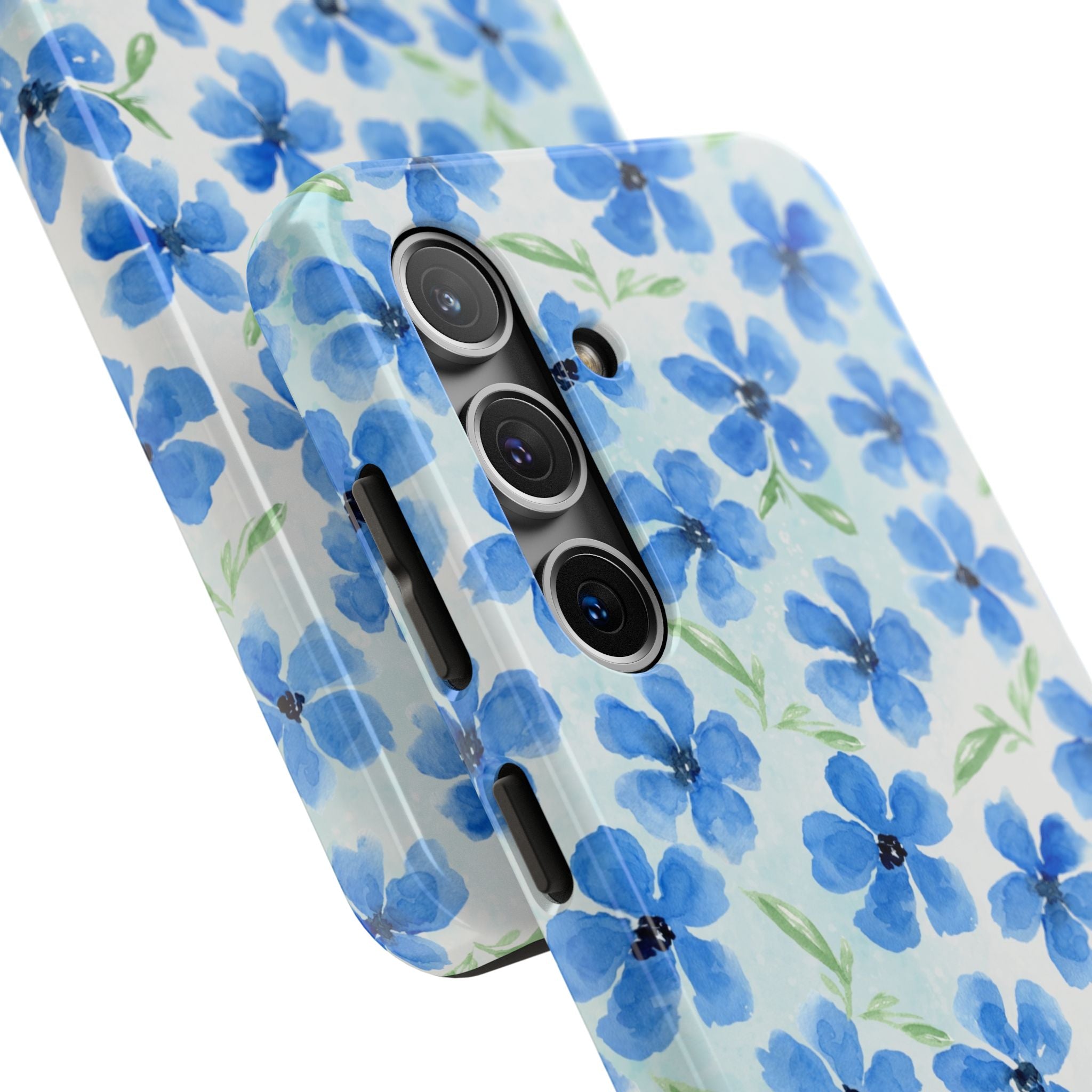 Blue Watercolor Floral Tough Phone Case — Durable Floral Phone Cover