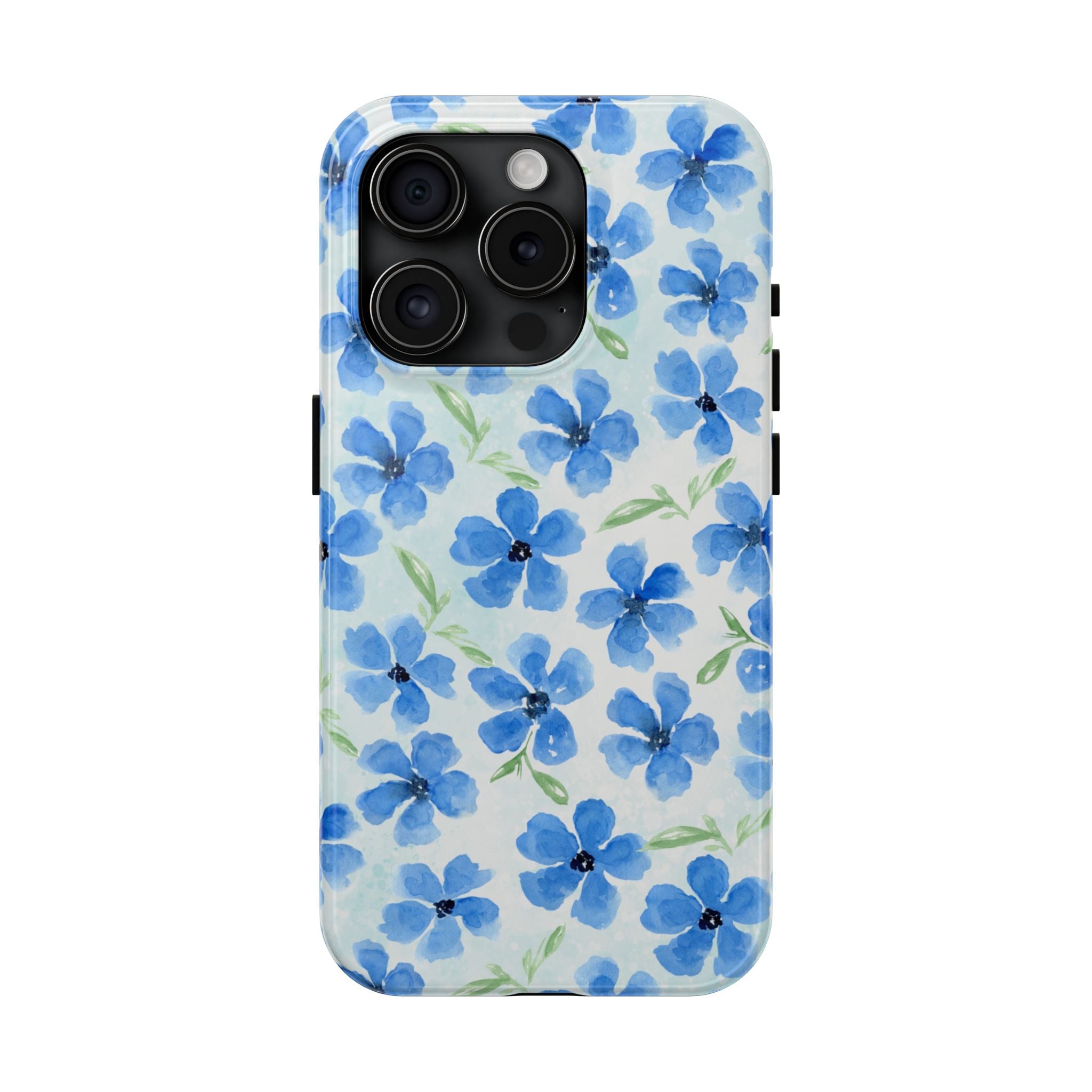 Blue Watercolor Floral Tough Phone Case — Durable Floral Phone Cover